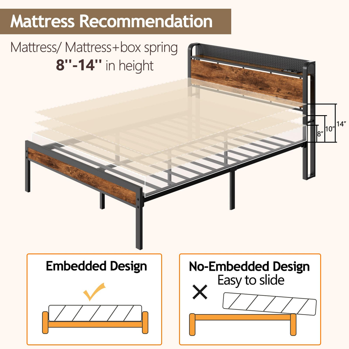 Full Bed Frame with Headboard and LED Lights Q62854