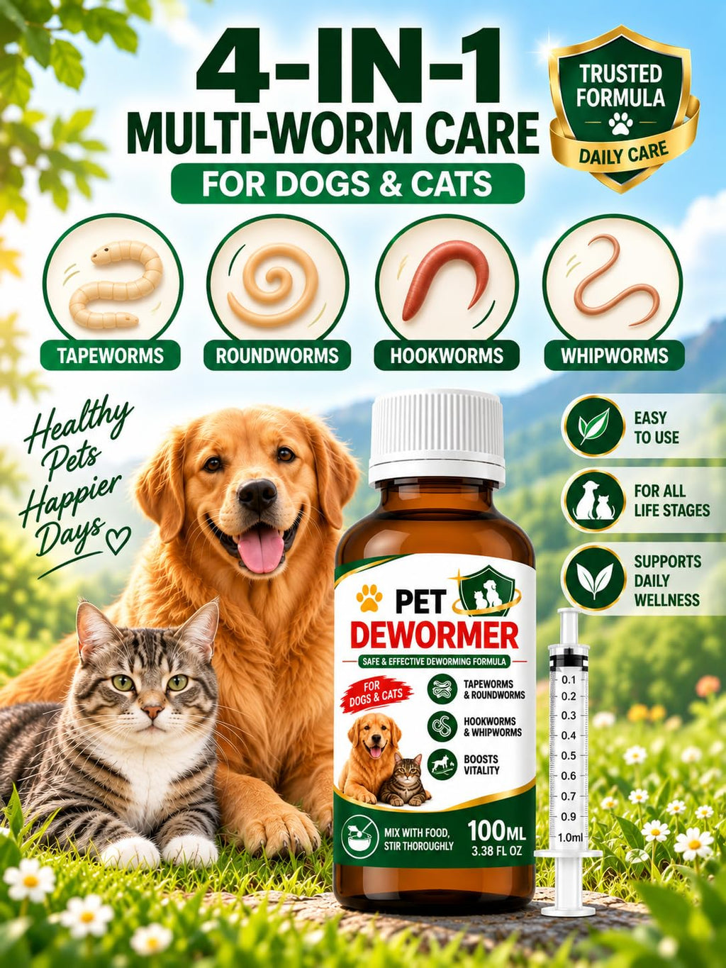 Praziquantel & Pyrantel Pamoate Oral Suspension for Dogs & Cats 3.38 fl oz I344
