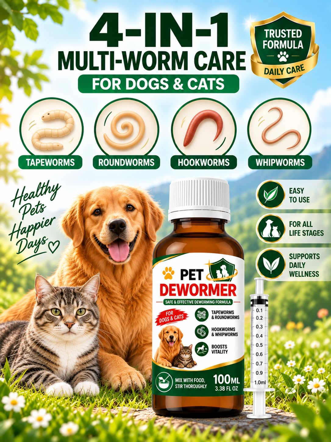 Praziquantel & Pyrantel Pamoate Oral Suspension for Dogs & Cats 3.38 fl oz I344