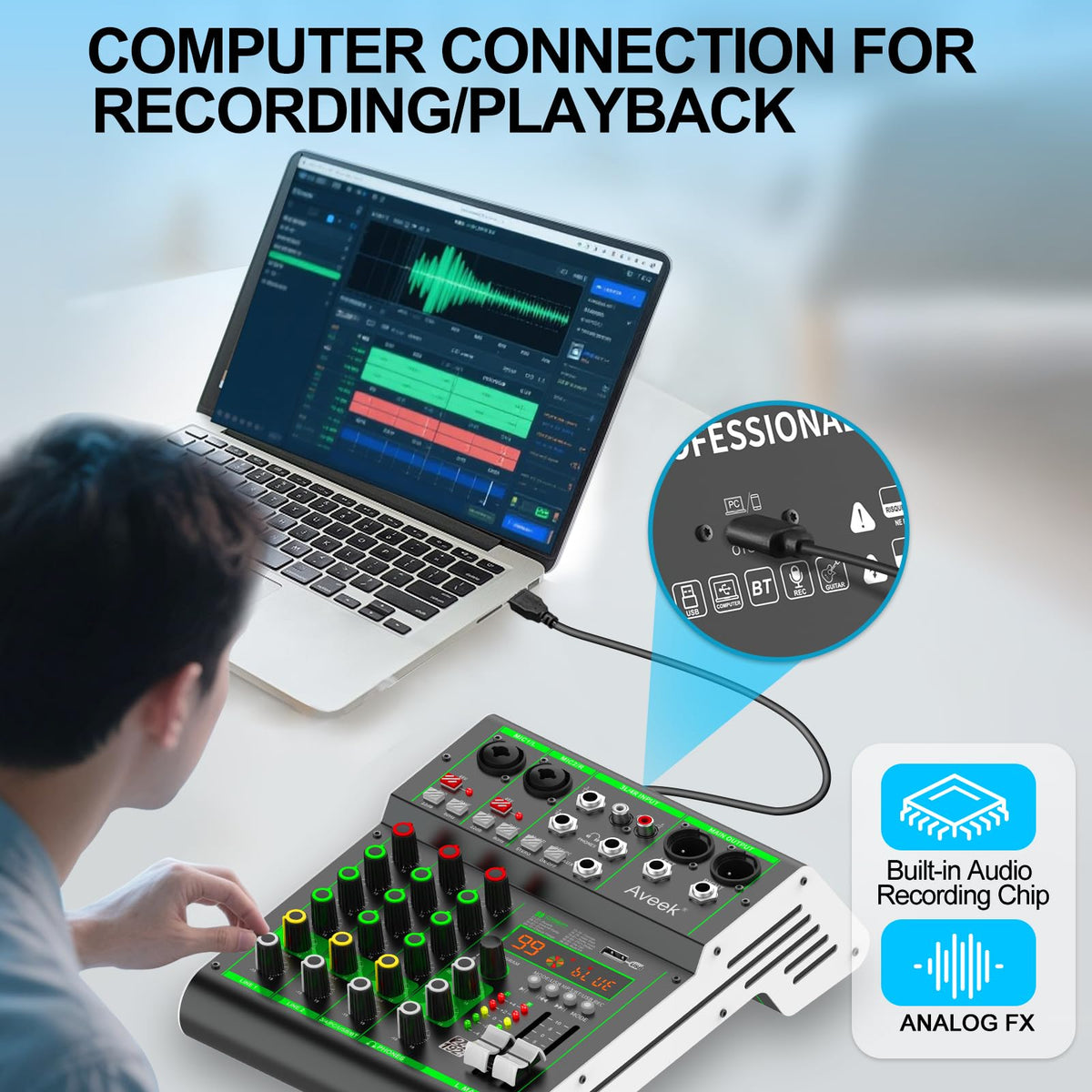 4 Channel Audio Mixer with Bluetooth and USB K8065