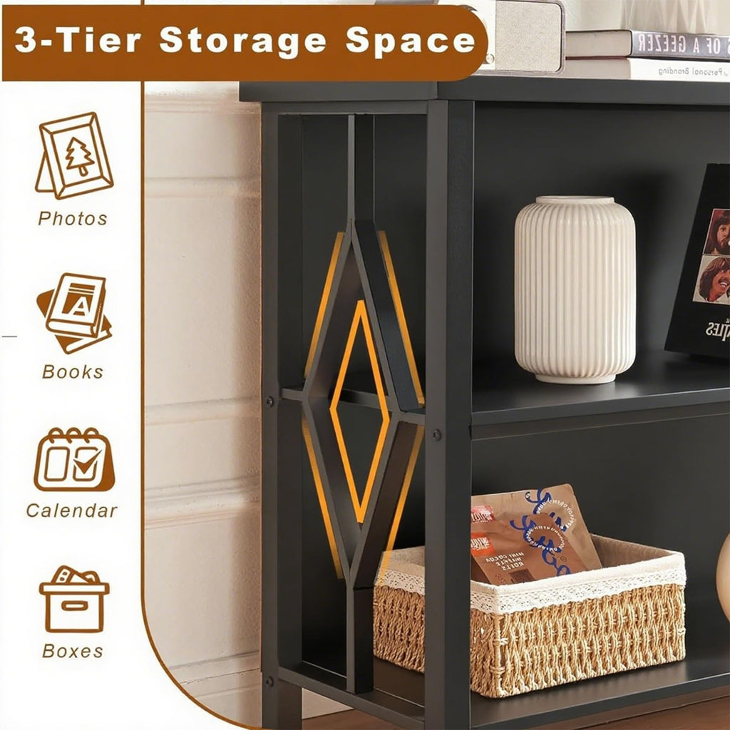 Black 3-Tier Engineered Wood Bookshelf D681