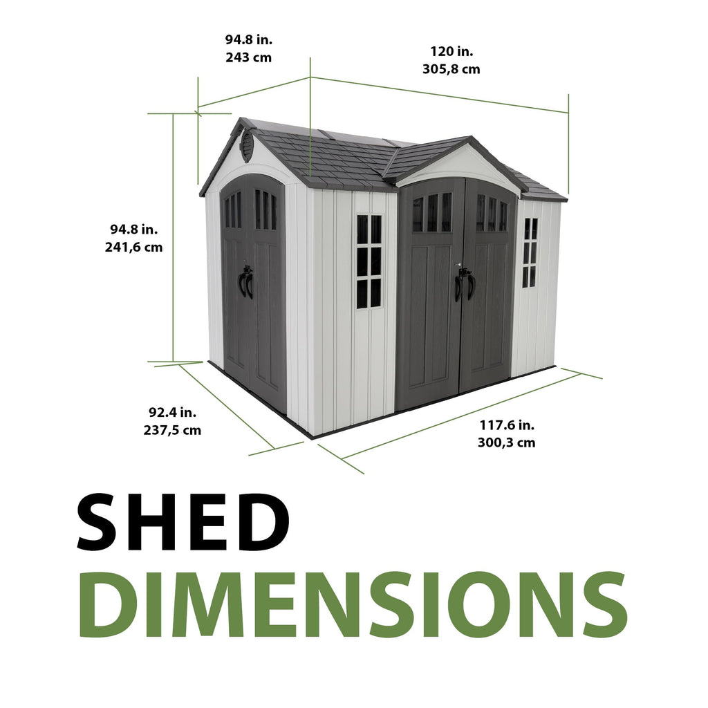10x8 Ft Gray Resin Outdoor Storage Shed with Double Doors I8165