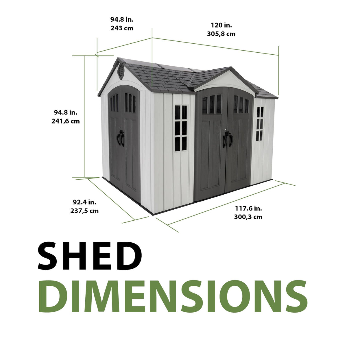 10x8 Ft Gray Resin Outdoor Storage Shed with Double Doors I8165