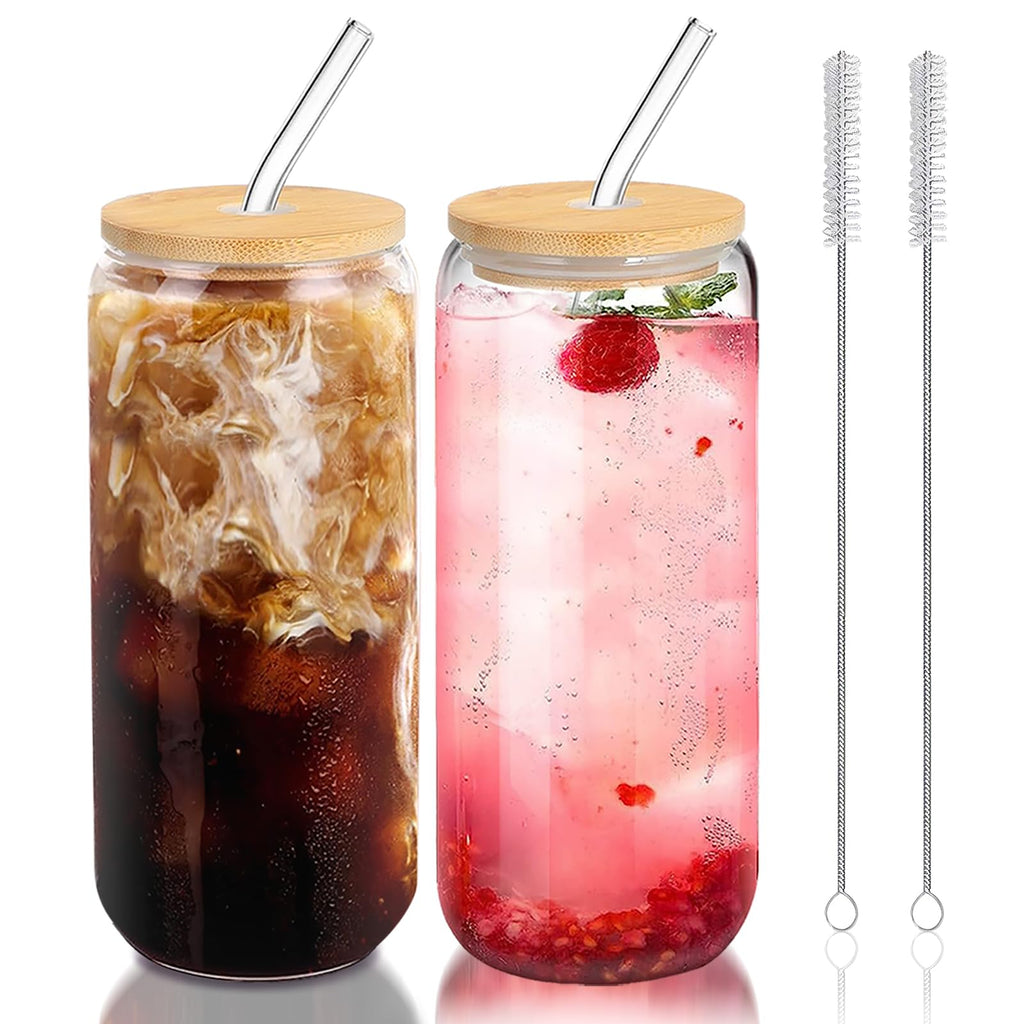 20 oz Glass Cups with Lids and Straws Set of 2 G959865
