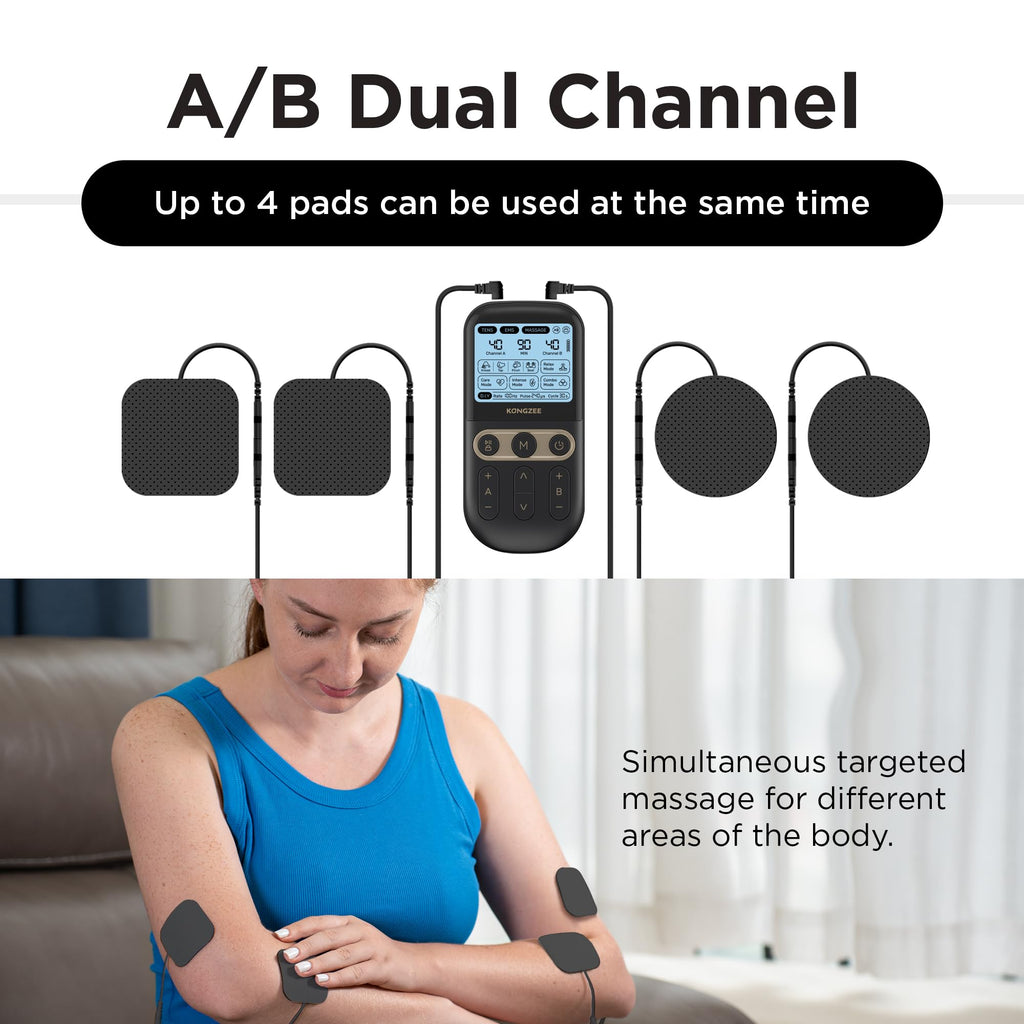 4 in 1 TENS Unit EMS Massage Muscle Stimulator Dual Channel Rechargeable V59104