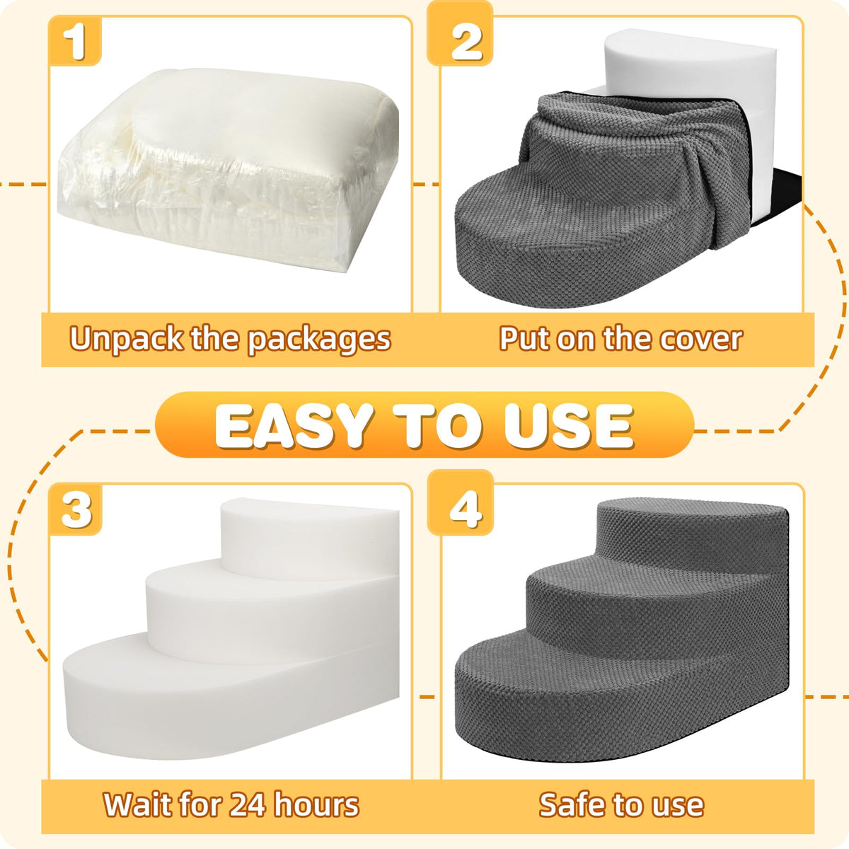 Grey 3 Steps Foam Dog Stairs R4242