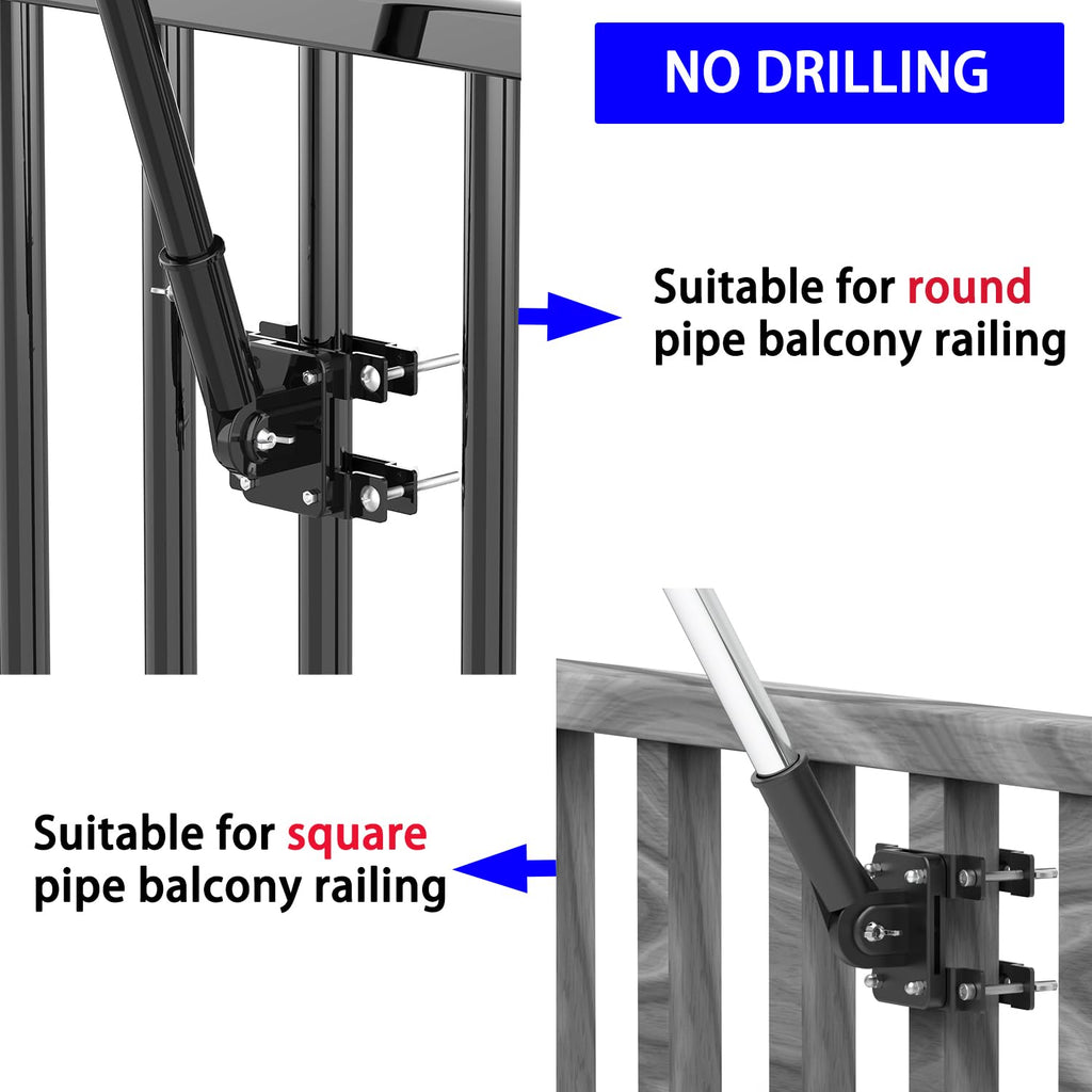 Flagpole Mount for Balcony Railing, Round and Square Railing, Black W460