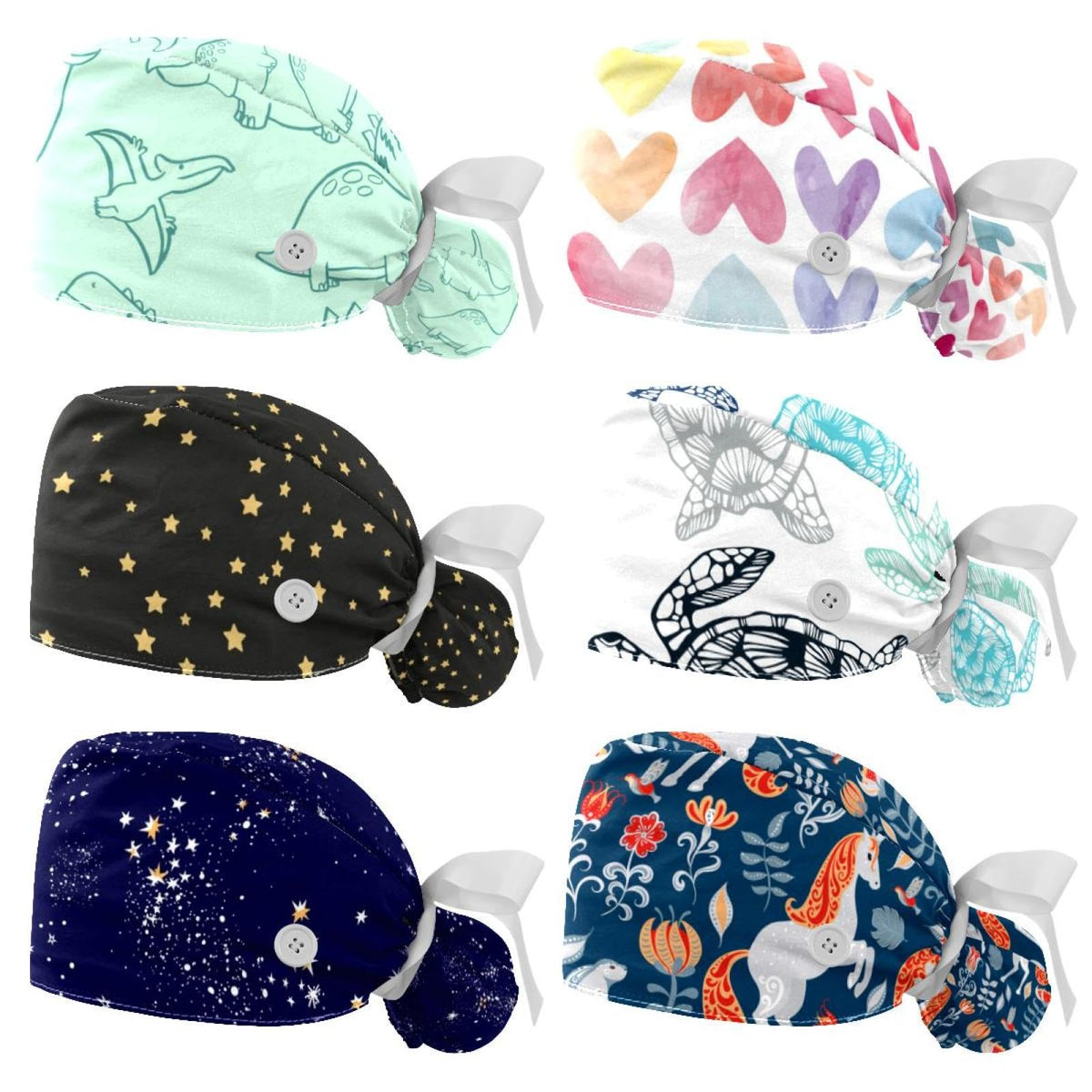 Women's Working Caps Bouffant Surgical Cap with Bow Scrunchies Ponytail Holder Tie Back Scrub Hat E79735