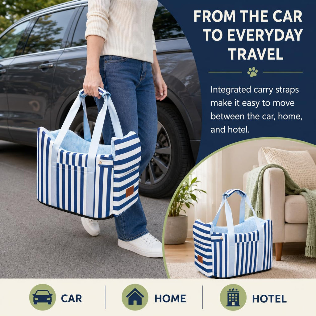 Dog Car Seat for Small Dogs to 15lbs Blue White Stripes Y110899