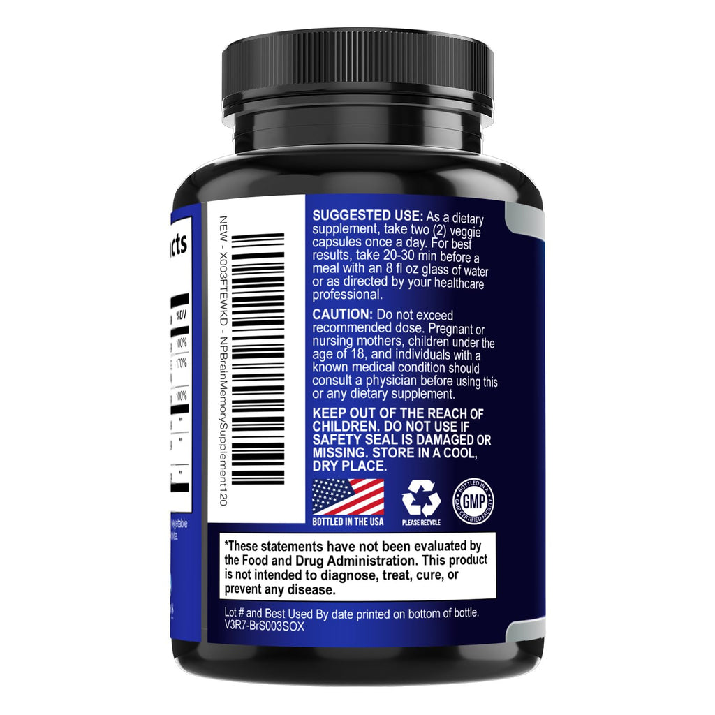 120 Capsules Brain Memory Supplement with Vitamin B6 B12 Folate & Phosphatidylserine P81654