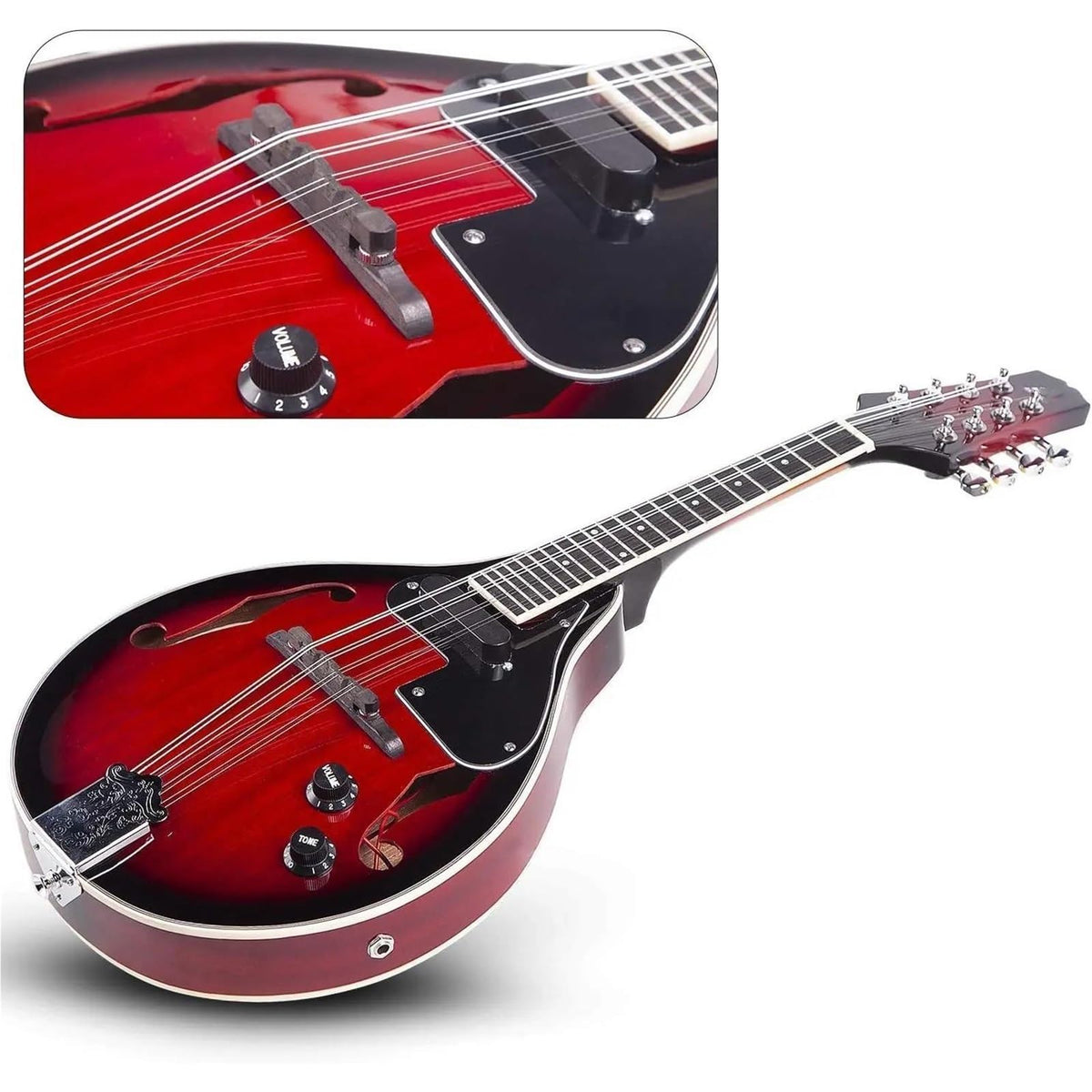 Vintage Red Sunburst Mahogany Wood Acoustic Electric Mandolin Z4360