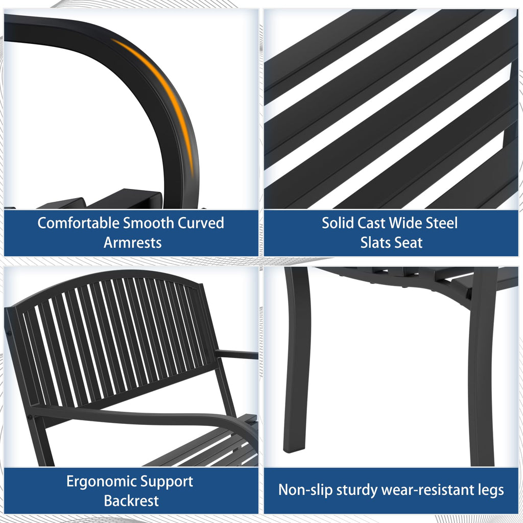 Weatherproof Heavy-Duty Wrought Iron Outdoor Bench T721230