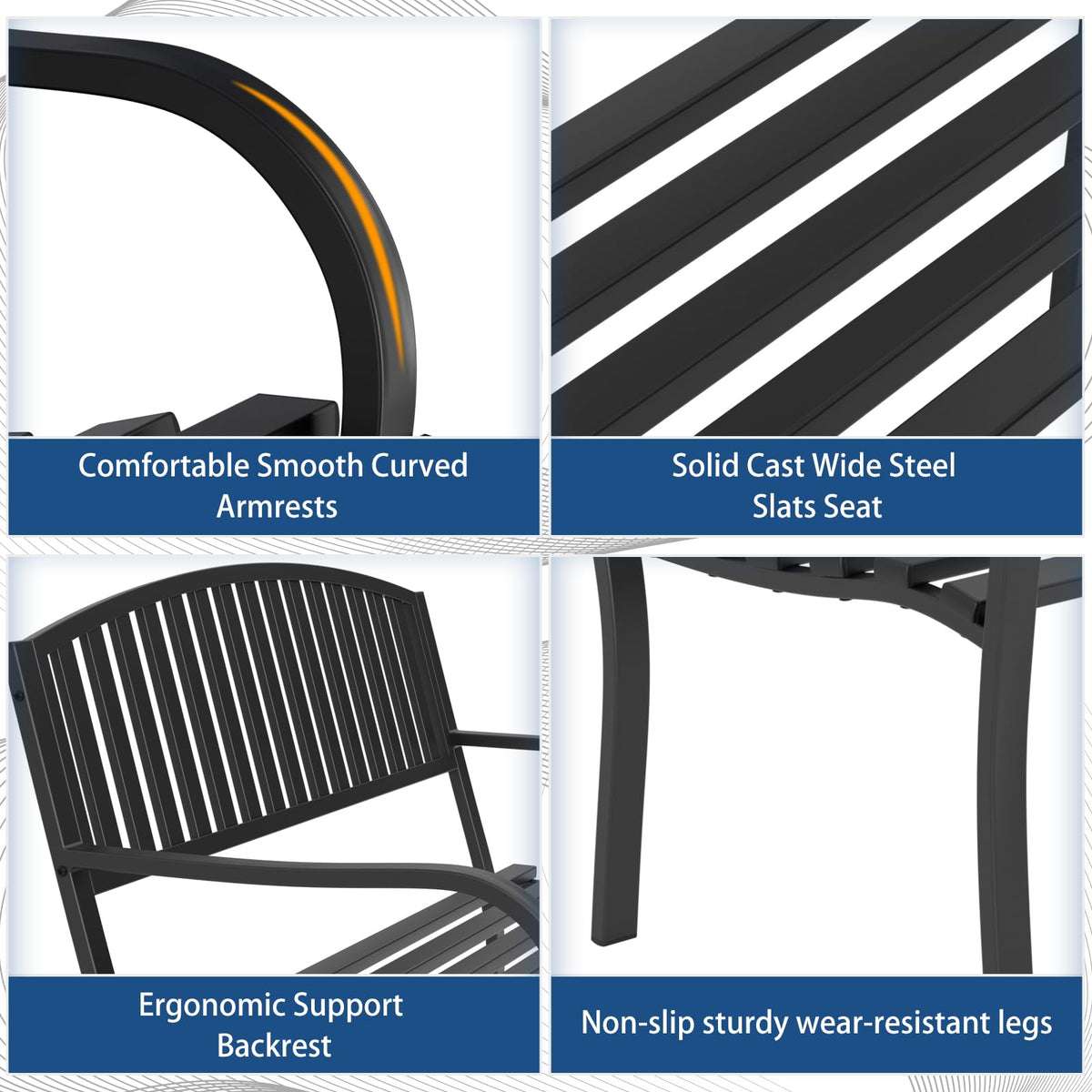 Weatherproof Heavy-Duty Wrought Iron Outdoor Bench T721230