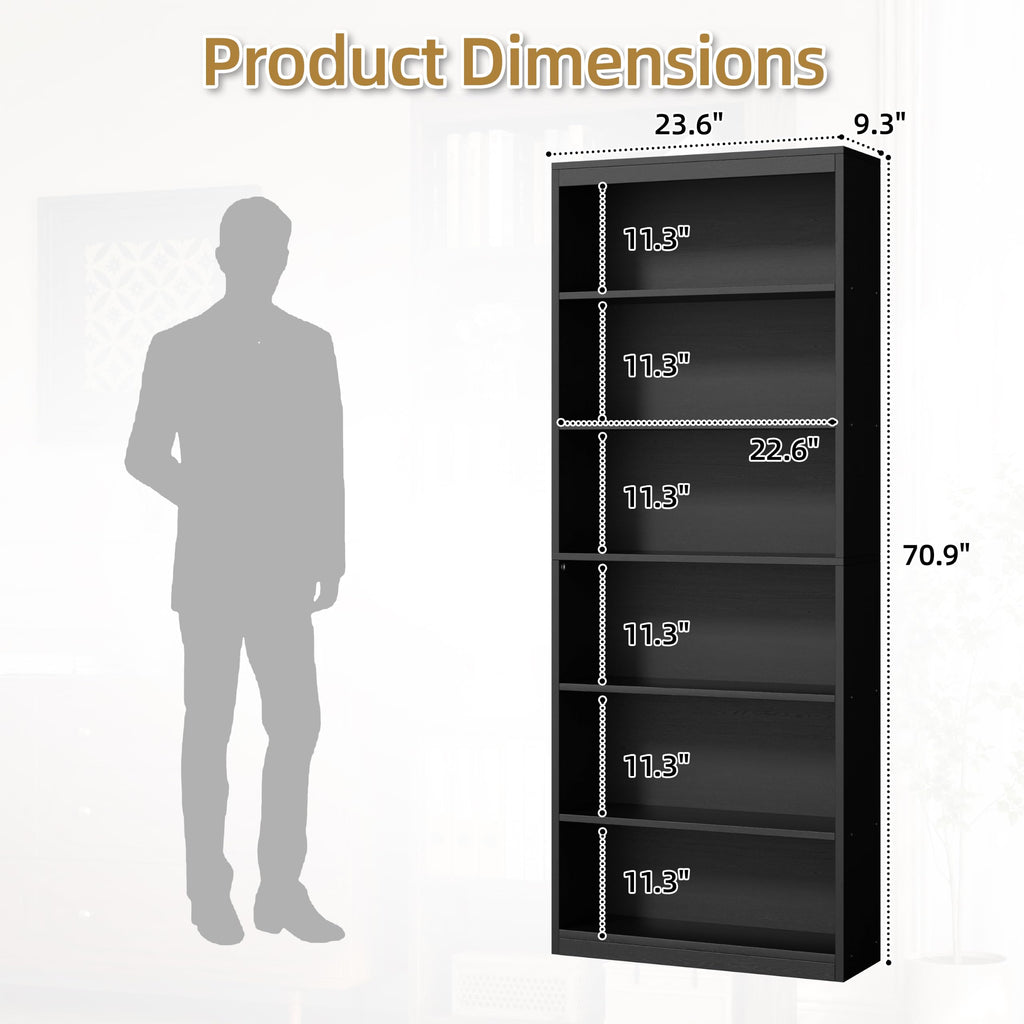 6-Tier Black Wood Bookshelf X39760