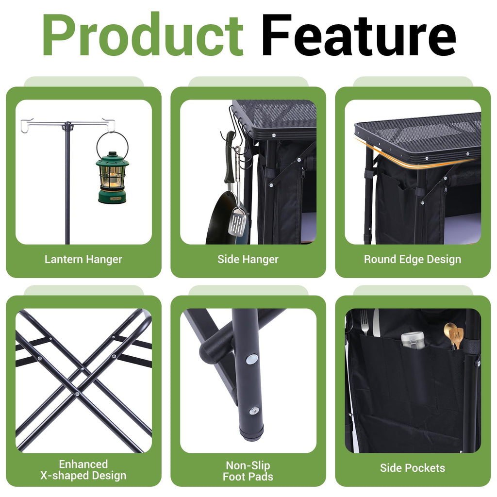 Black Portable Folding Camping Table Y11863