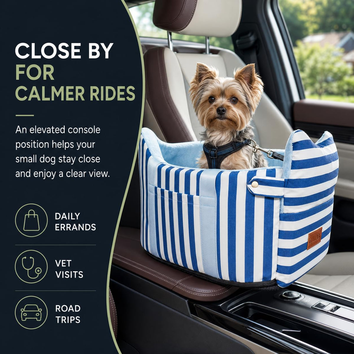 Dog Car Seat for Small Dogs to 15lbs Blue White Stripes Y110899