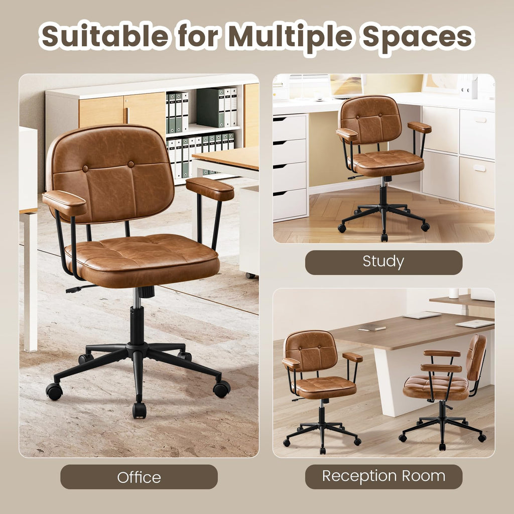 Brown Leather Office Chair with Wheels G321