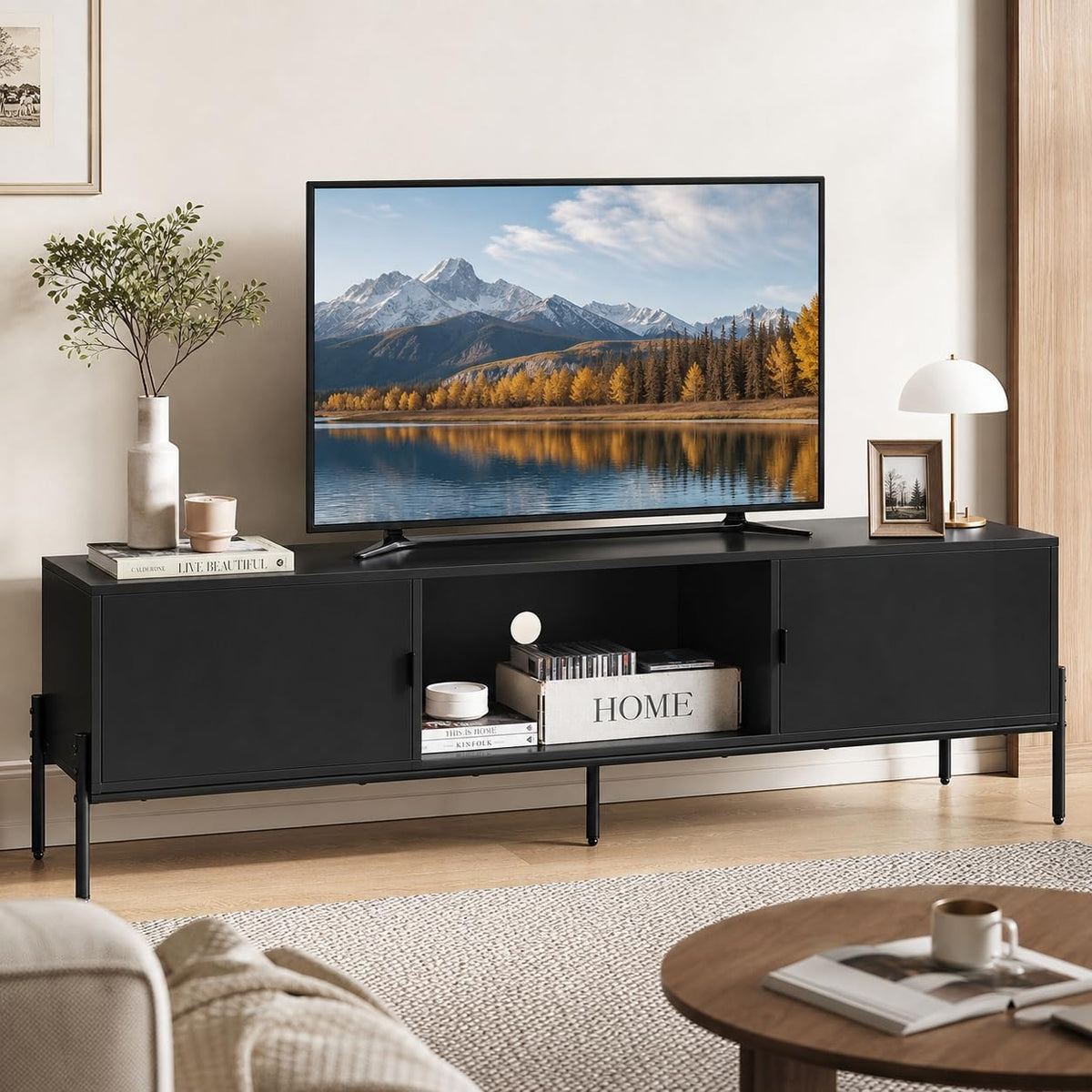 Black TV Stand with Metal Legs Z418