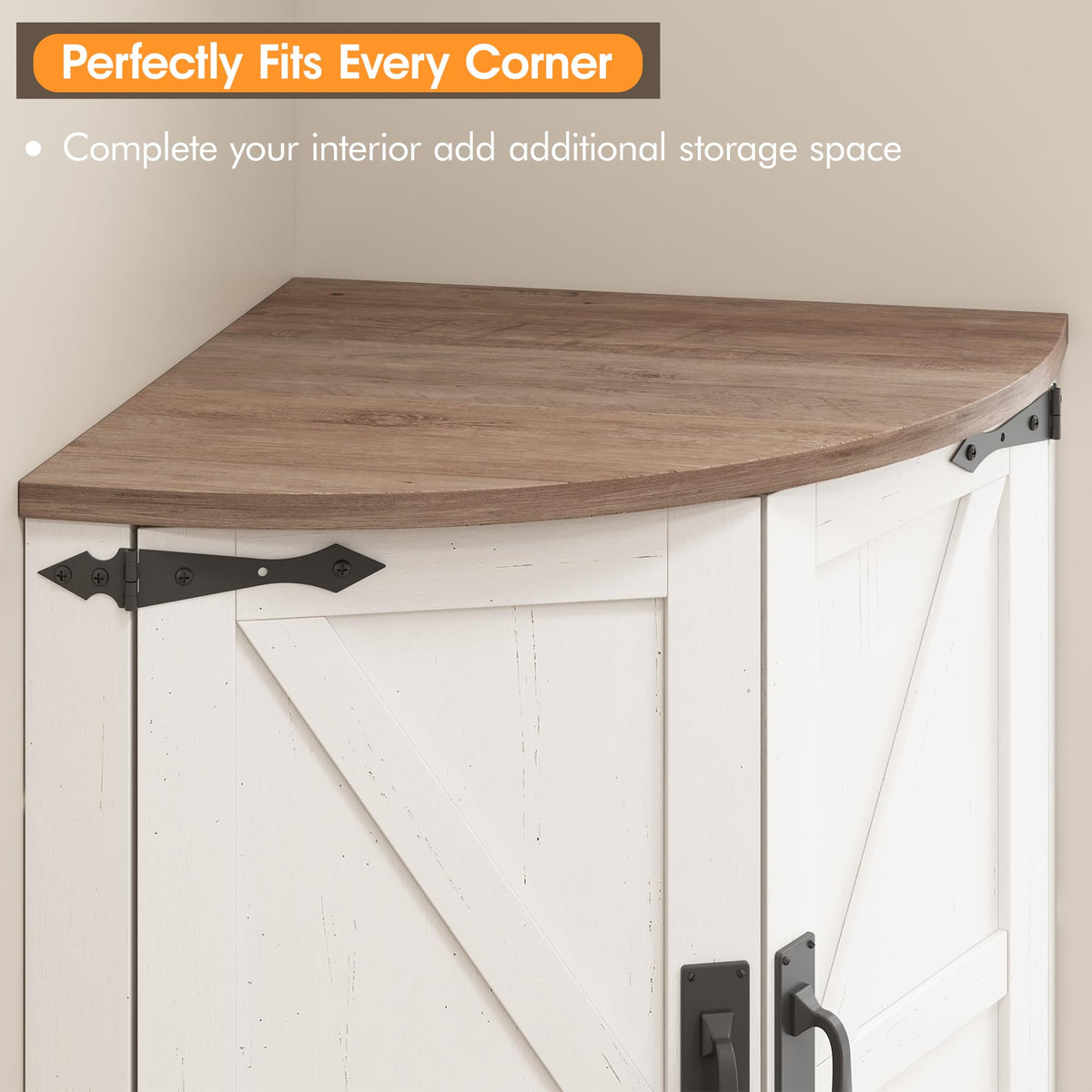 White Tall Corner Storage Cabinet with 4 Doors and 5 Shelves F964471