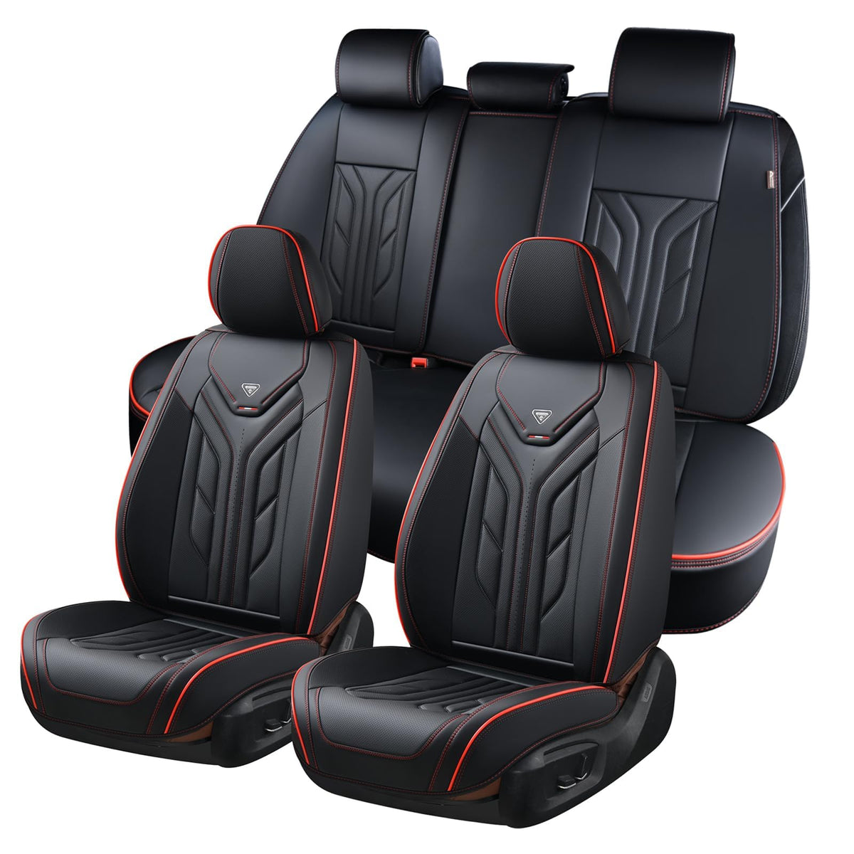 Black & Red Leather Car Seat Covers Full Set C374