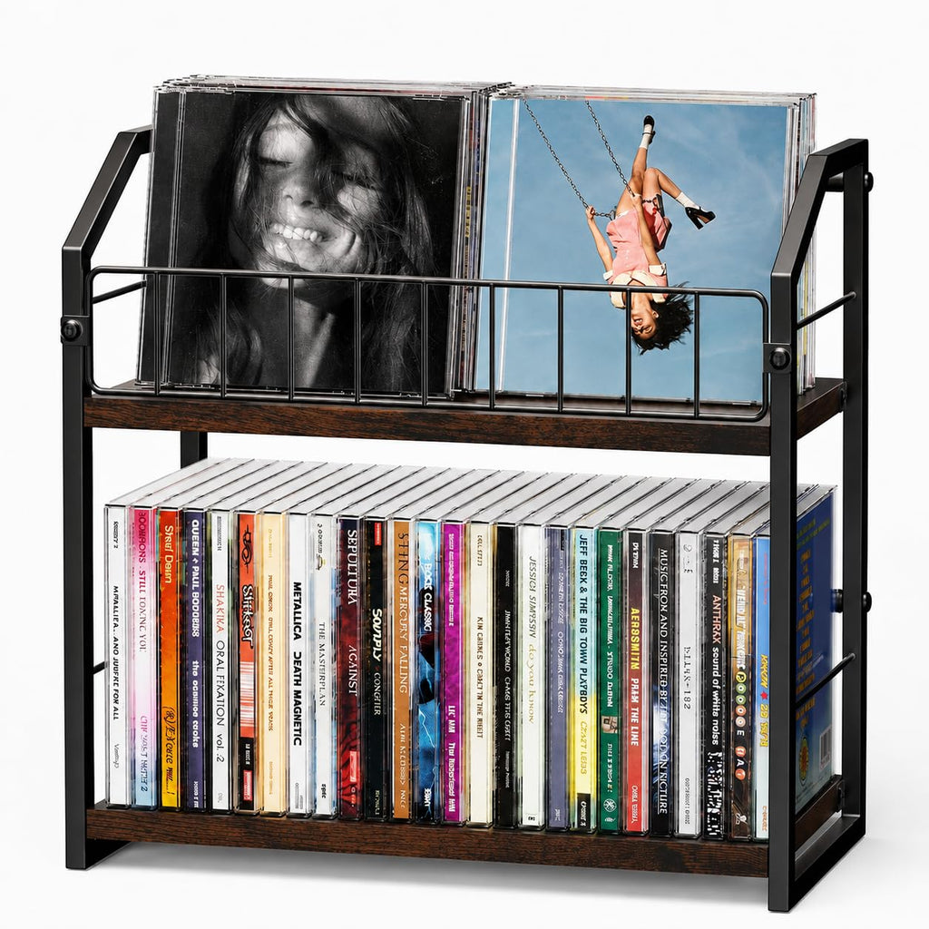 2 Tier CD Storage Rack Holds 60 Cases Brown O13546
