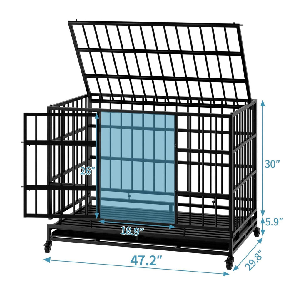 48 Inch Heavy Duty Metal Dog Crate with Wheels L230125