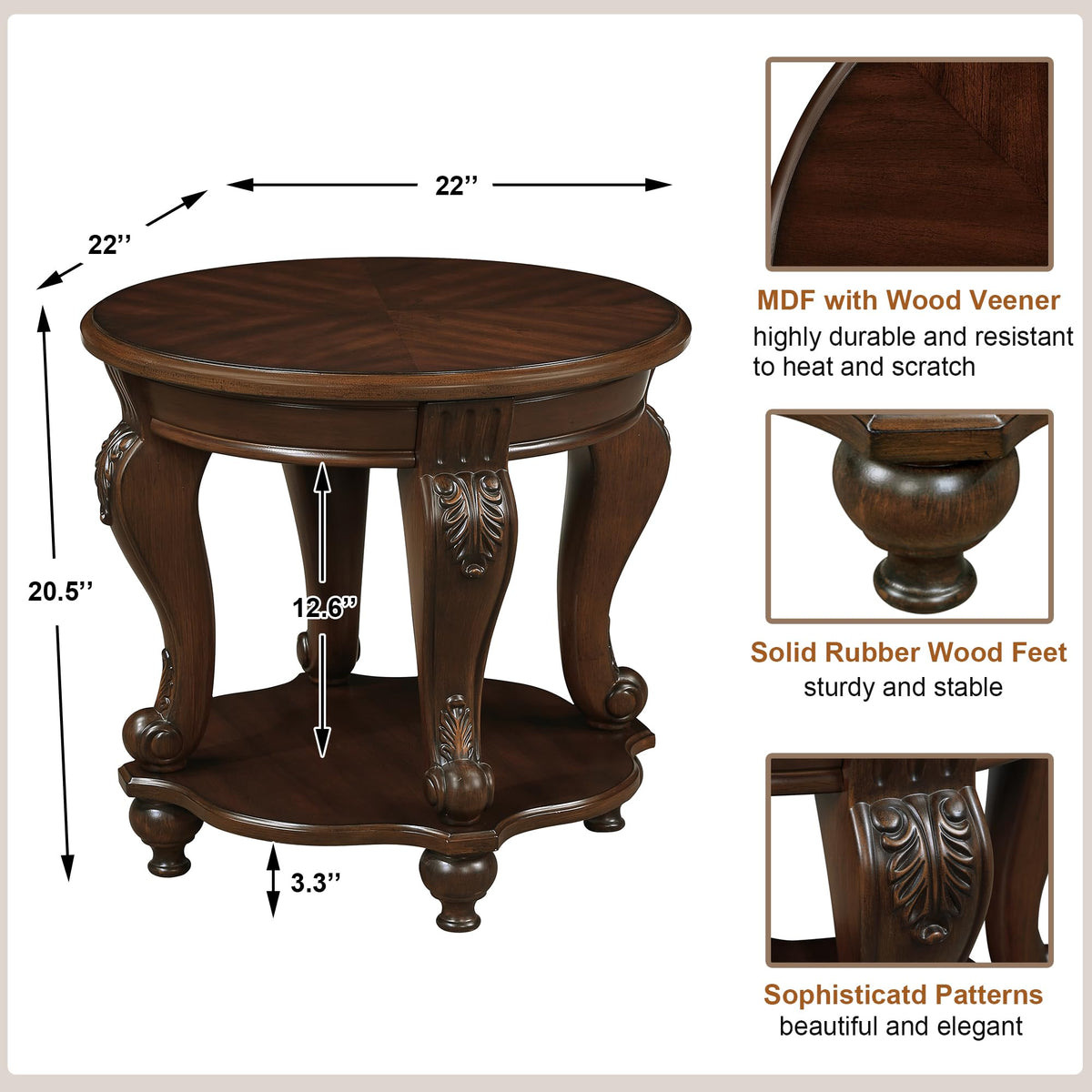 Vintage Round Wood End Side Table 22-Inch J483994