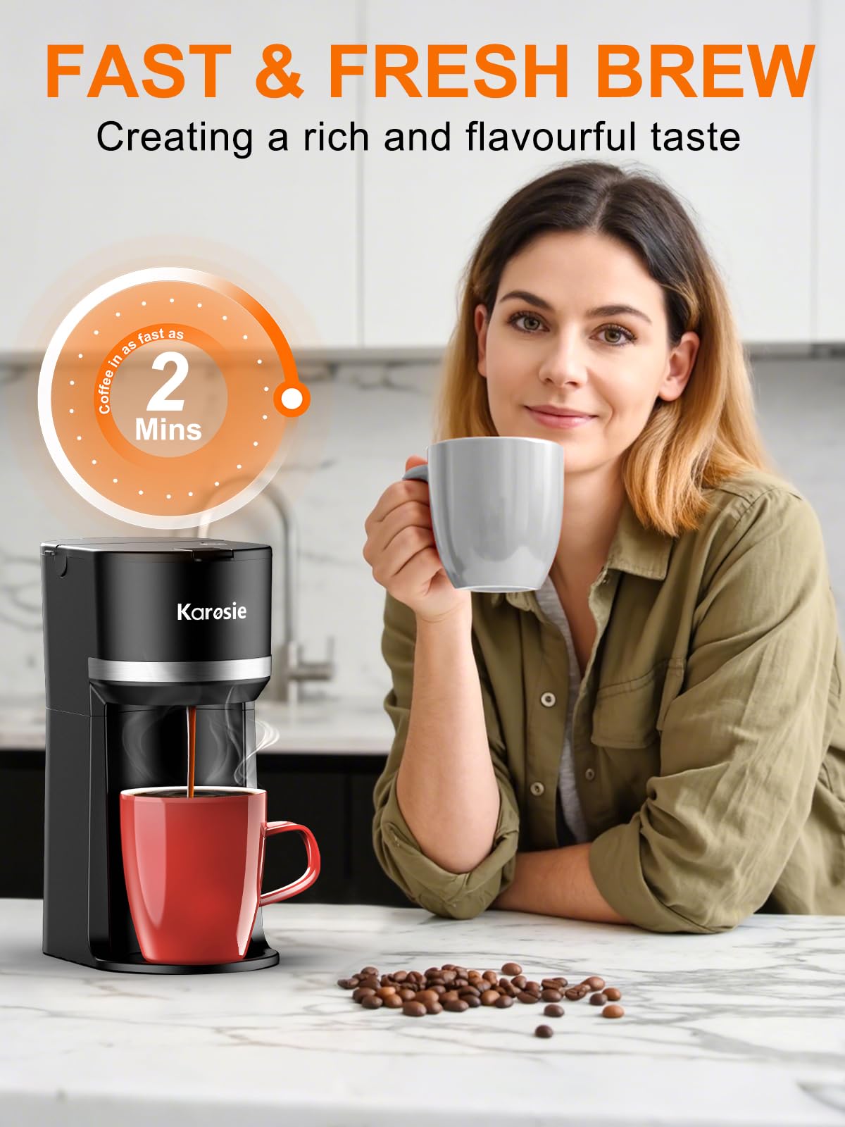 Black Single Serve Coffee Maker for Pods and Grounds, 6-12 oz G595