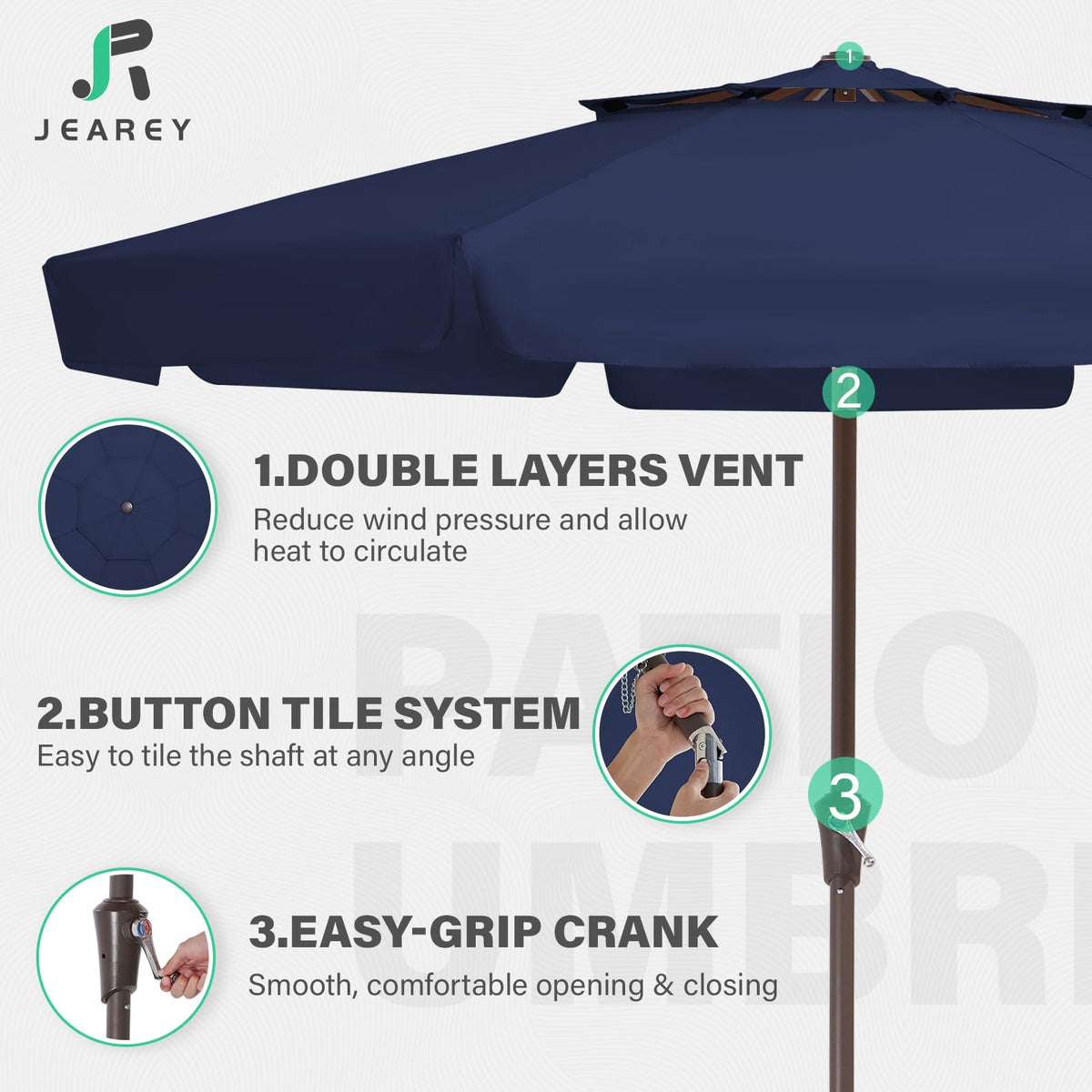 9ft 2-Tier Patio Umbrella, Crank Tilt, Navy Blue B4188