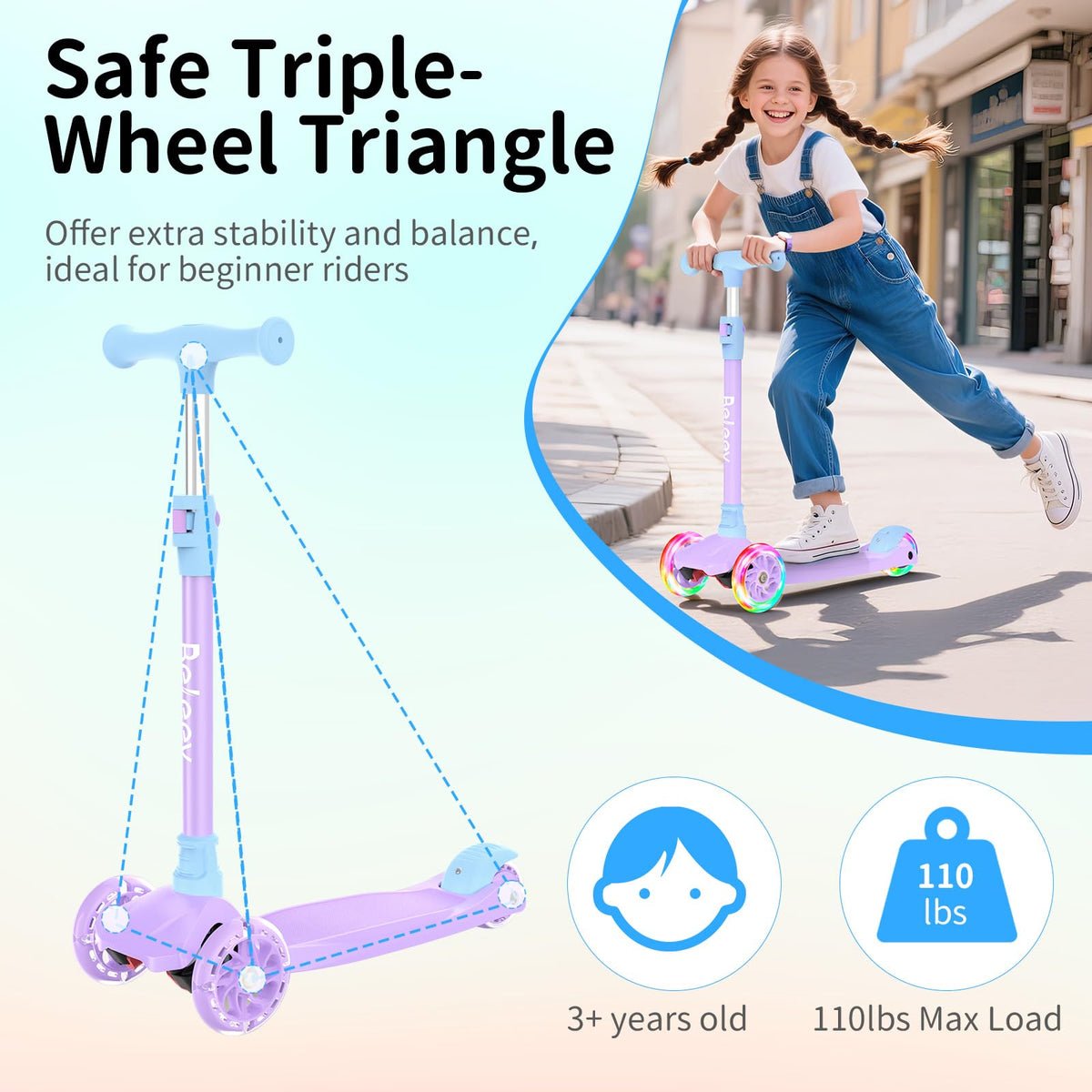 3 Wheel Kick Scooter with Light up Wheels Z479