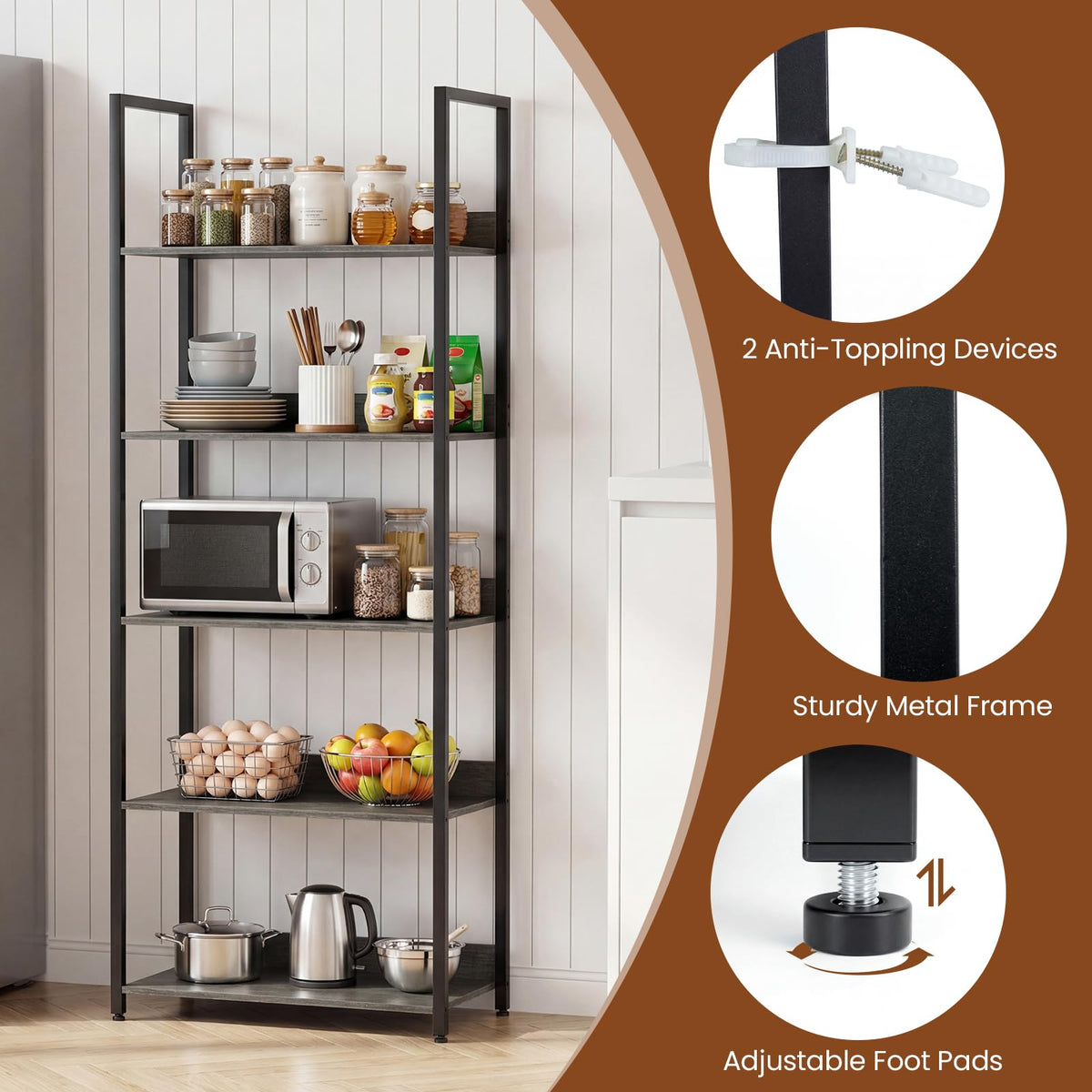 5-Tier Wooden Bookshelf Set of 2 R632