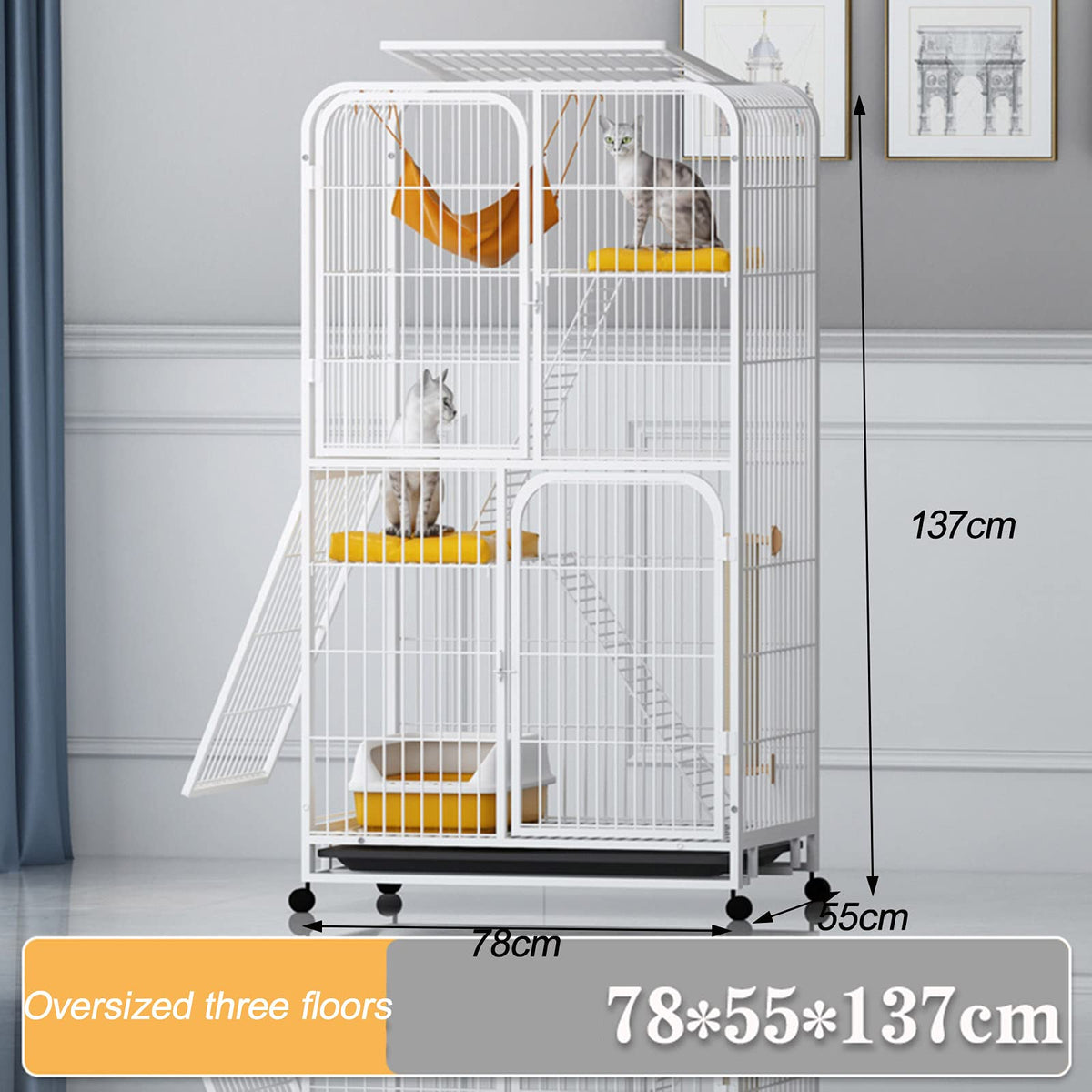 Large 3-Tier Metal Wire Cat Cage with Hammock C574