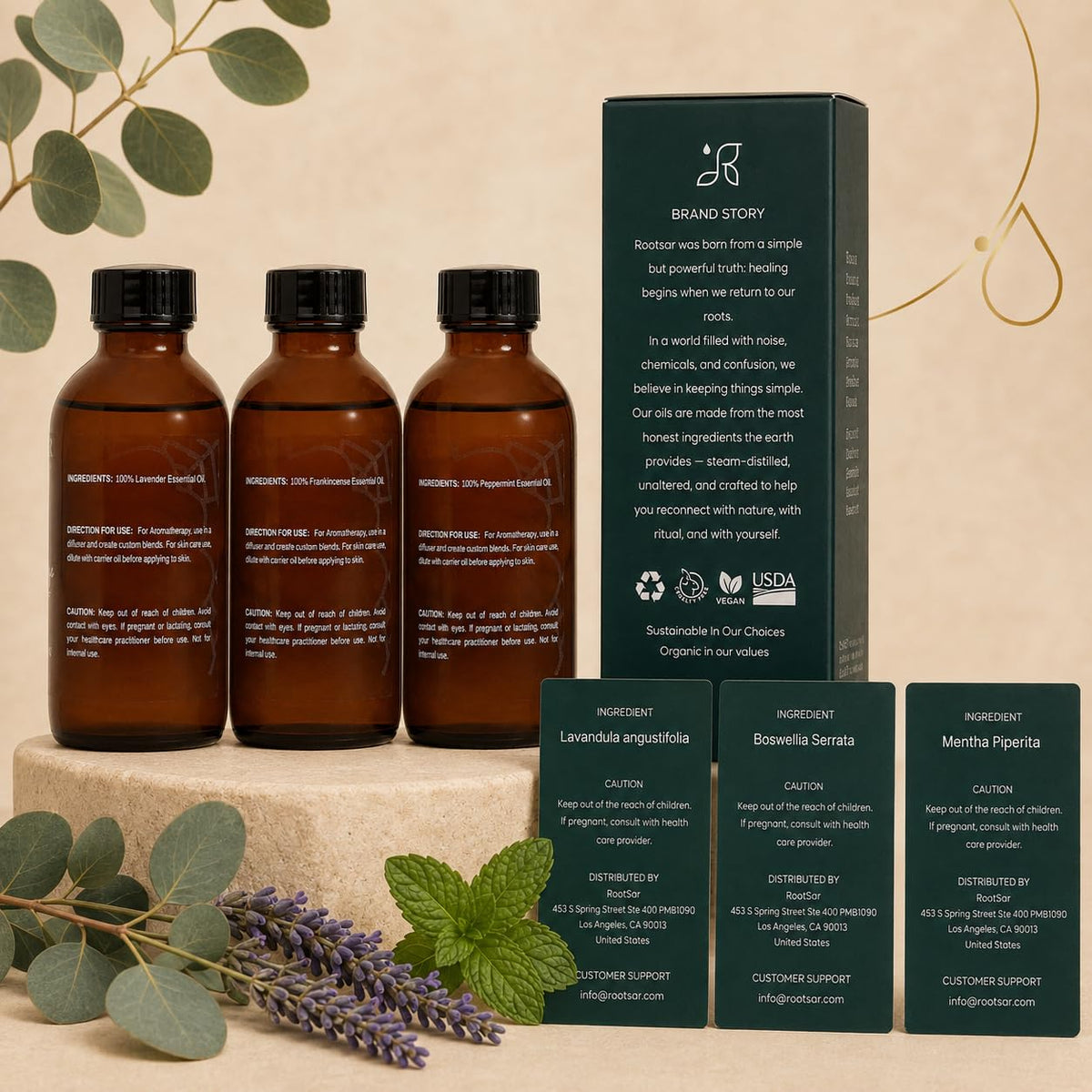 3 Pack Lavender Frankincense Peppermint Essential Oils 4 Fl Oz Q399546