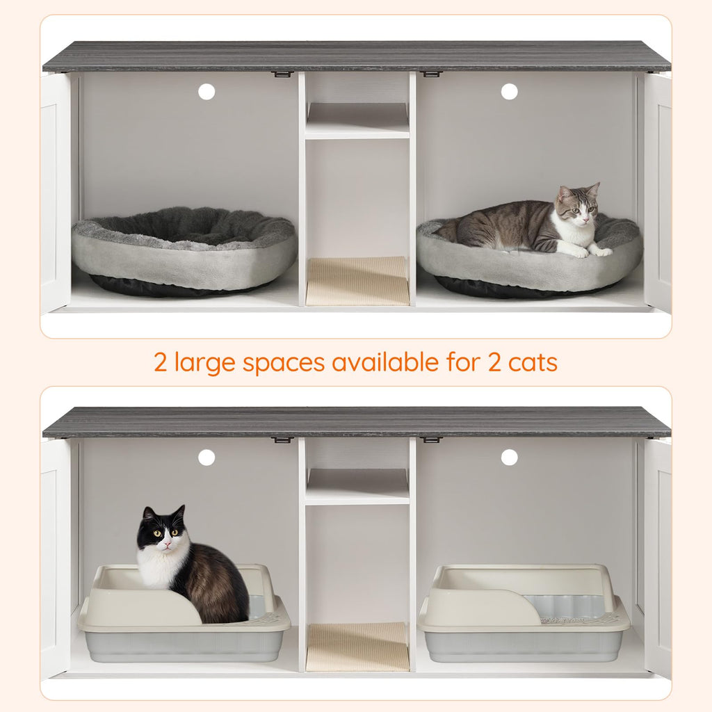 White and Charcoal Gray Cat Litter Box Enclosure P576690