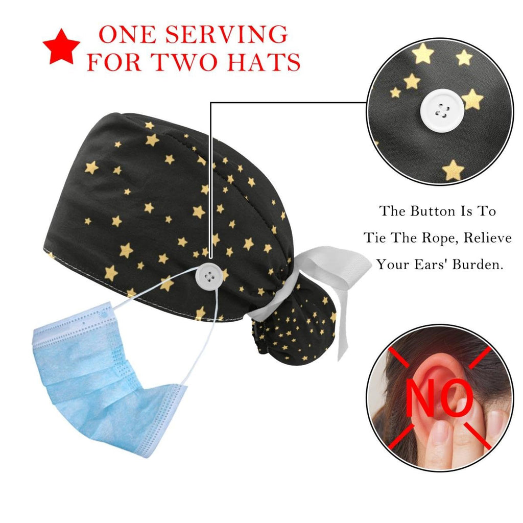 Women's Working Caps Bouffant Surgical Cap with Bow Scrunchies Ponytail Holder Tie Back Scrub Hat E79735