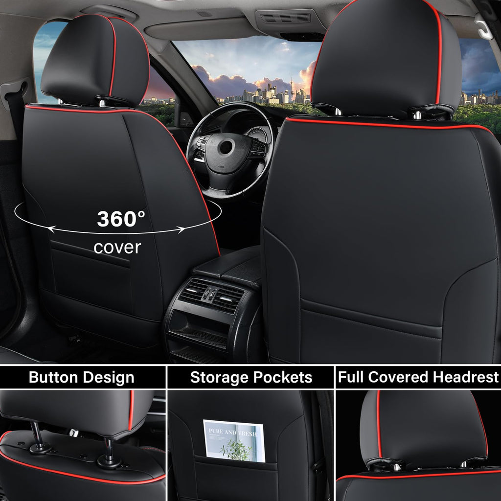 Black & Red Leather Car Seat Covers Full Set C374