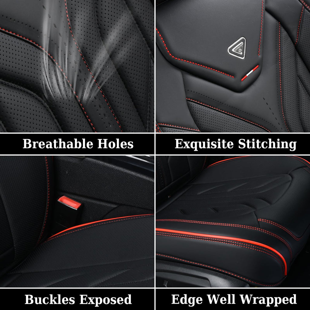 Black & Red Leather Car Seat Covers Full Set C374