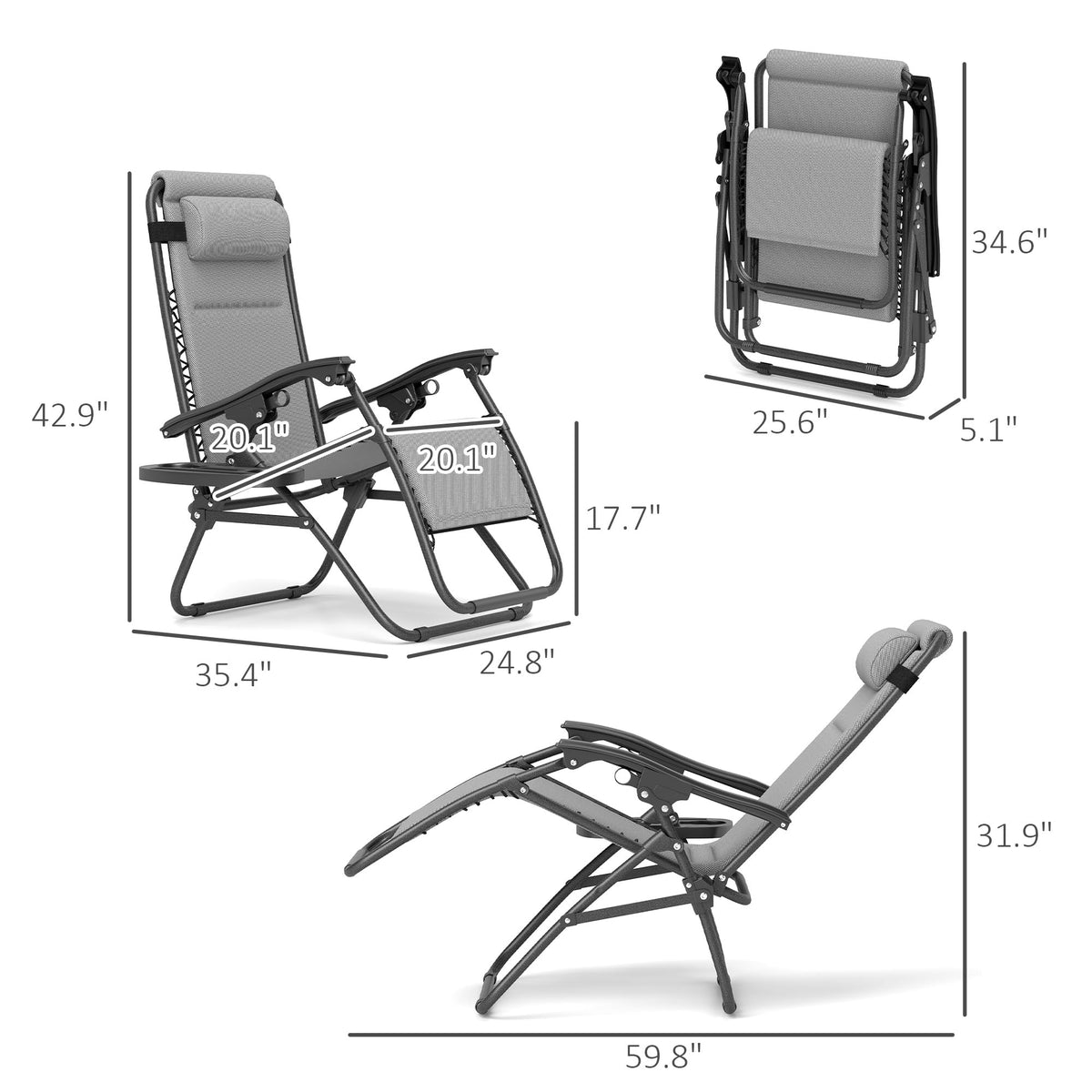 Zero Gravity Chairs Set of 2 Light Gray G652103