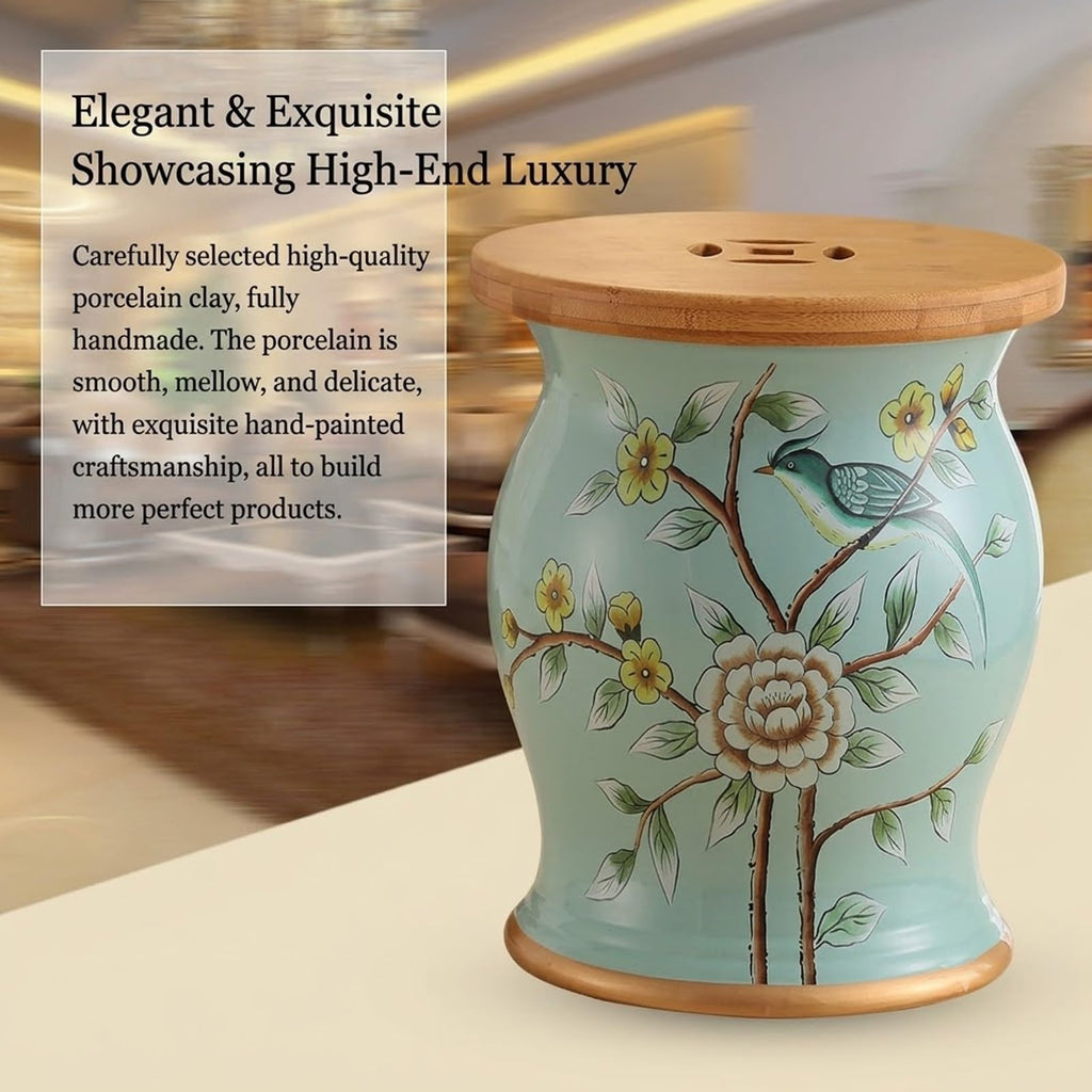 Ceramic Garden Drum Stool with Wood Top R58761