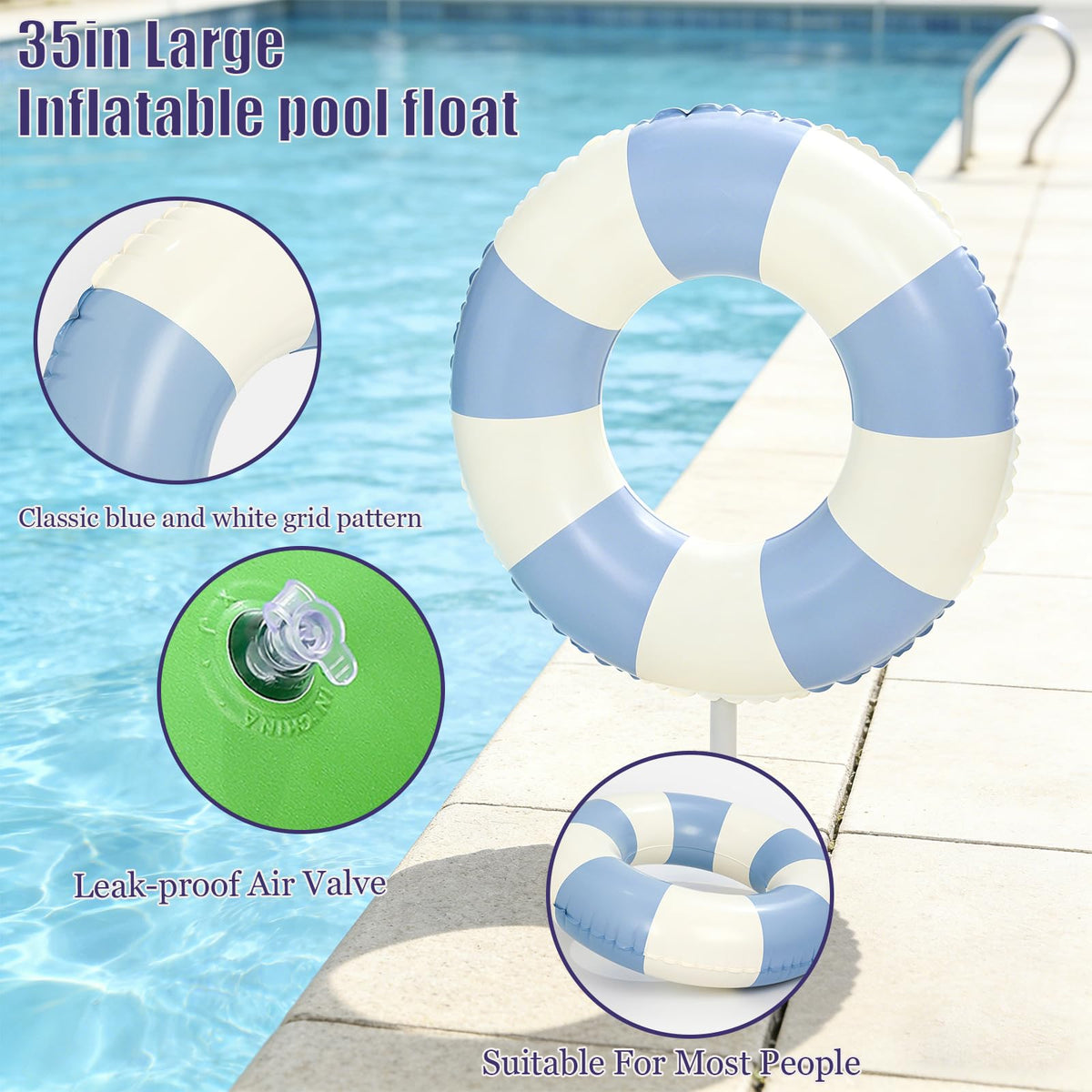 Large Inflatable Pool Float 36 Inch Striped Swim Rings G6342