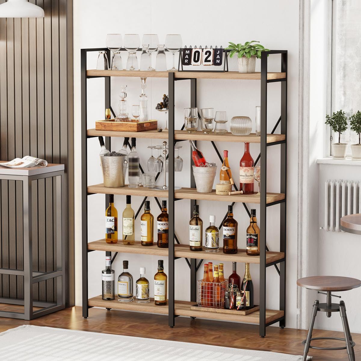 5 Tier Wood and Metal Bookshelf U11981