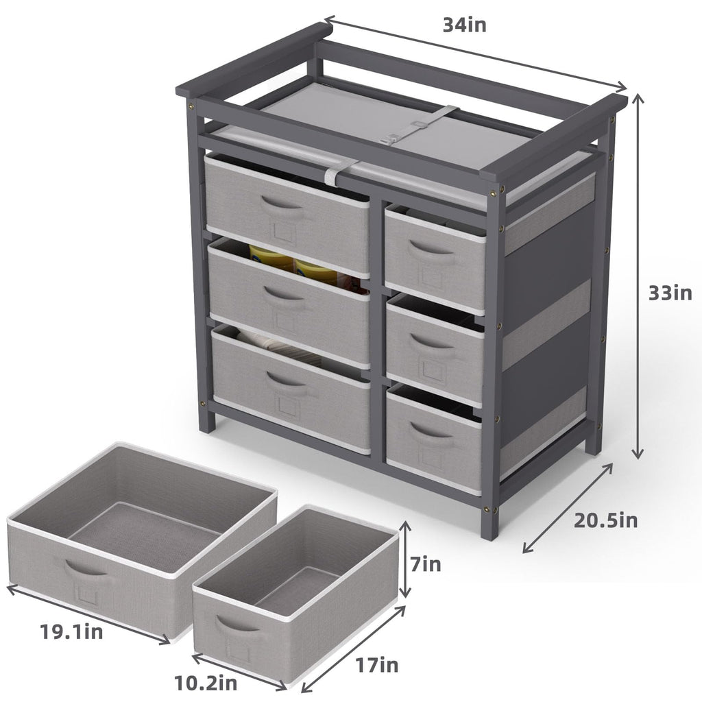 Baby Changing Table with 6 Drawers Storage Station Y88828