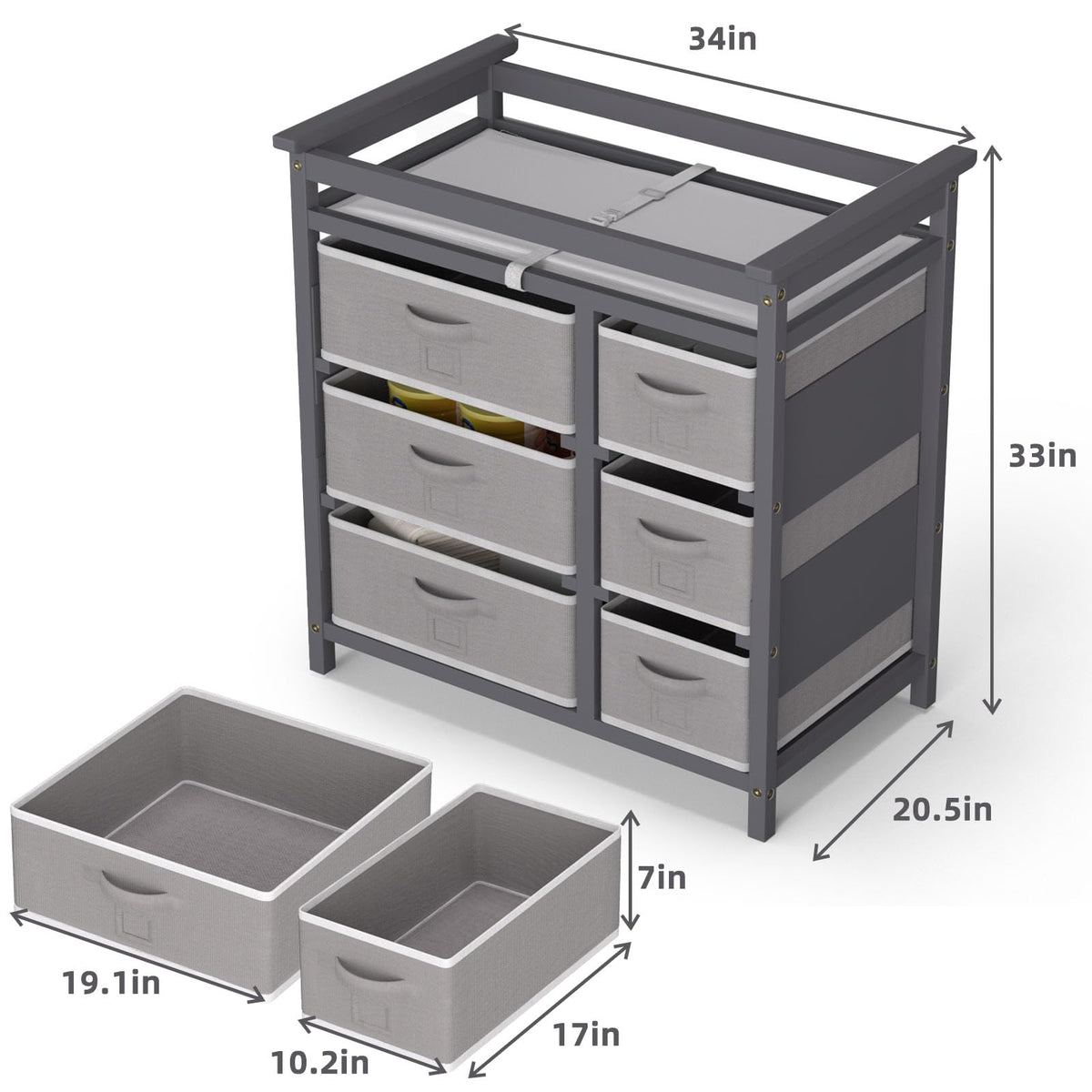 Baby Changing Table with 6 Drawers Storage Station Y88828
