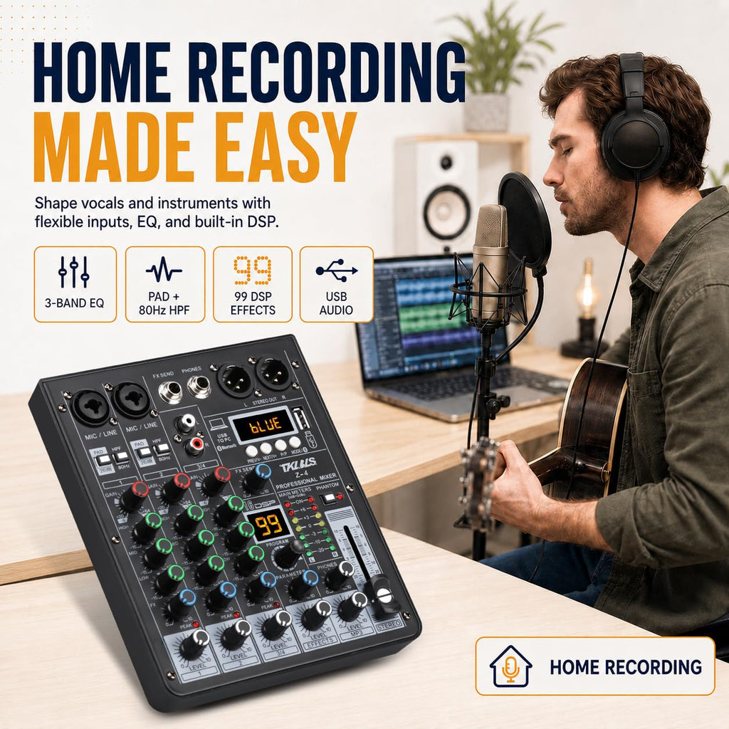 4 Channel Podcast Audio Mixer with 99 DSP Effects M718003