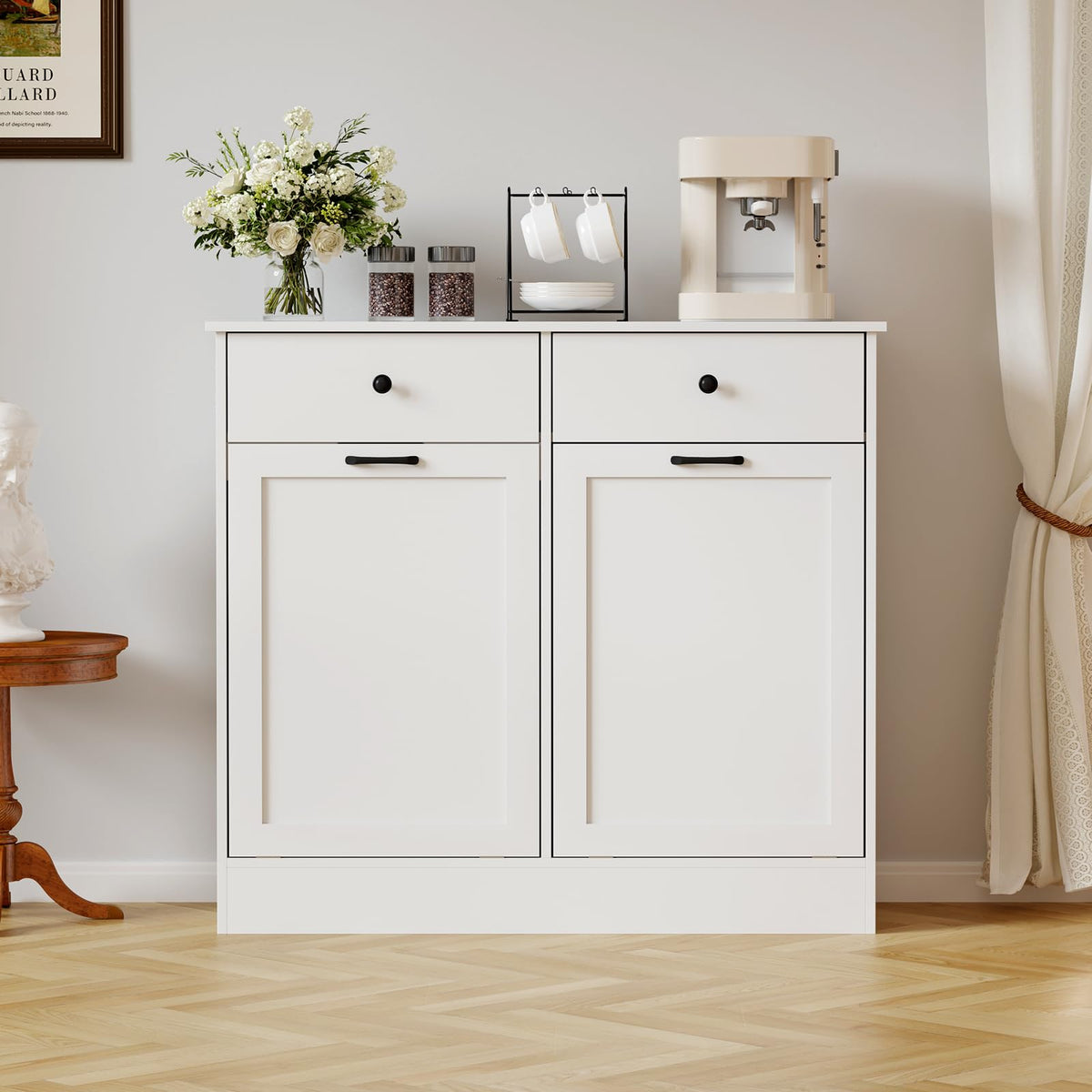 White 20-Gallon Wooden Tilt-Out Trash Can Cabinet G384822