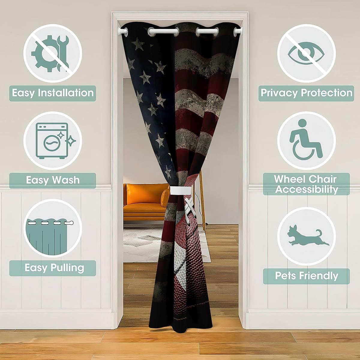 American Flag Blackout Door Curtain 34''W X 80''L X3645