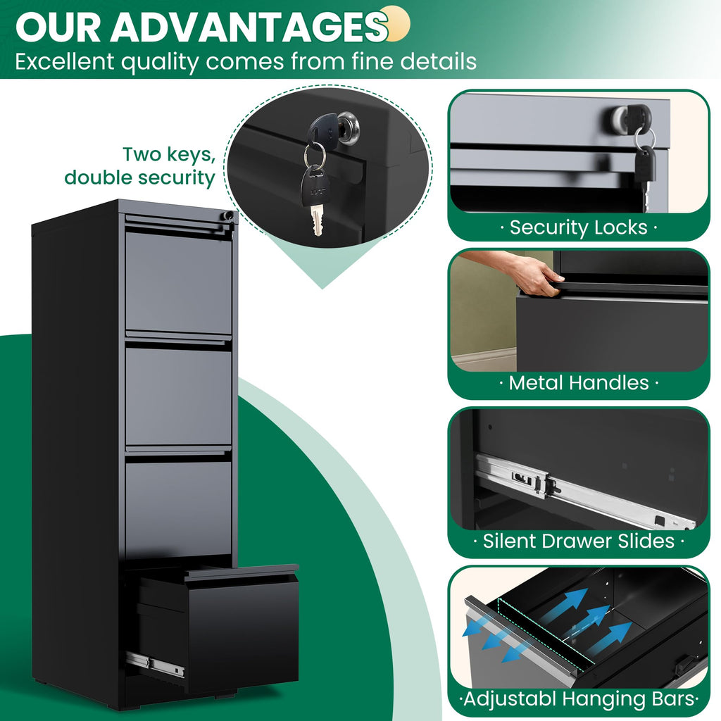 Black 4 Drawer Metal File Cabinet with Lock D16161