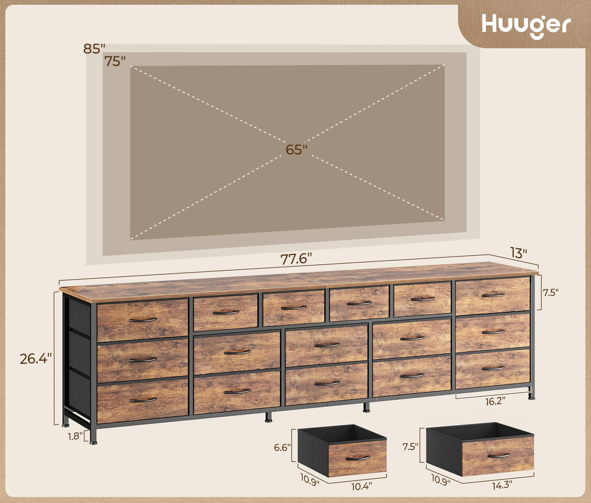 77.6" 16 Drawer Fabric Dresser K278110