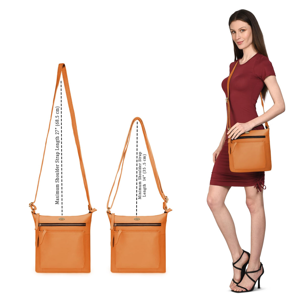 Light Brown Genuine Leather Crossbody Bag V307687