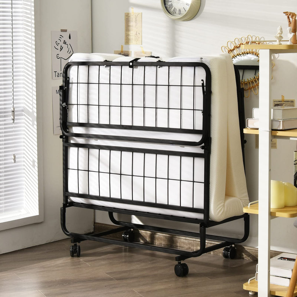 Folding Bed with Mattress Twin Size Metal Frame Memory Foam T2097